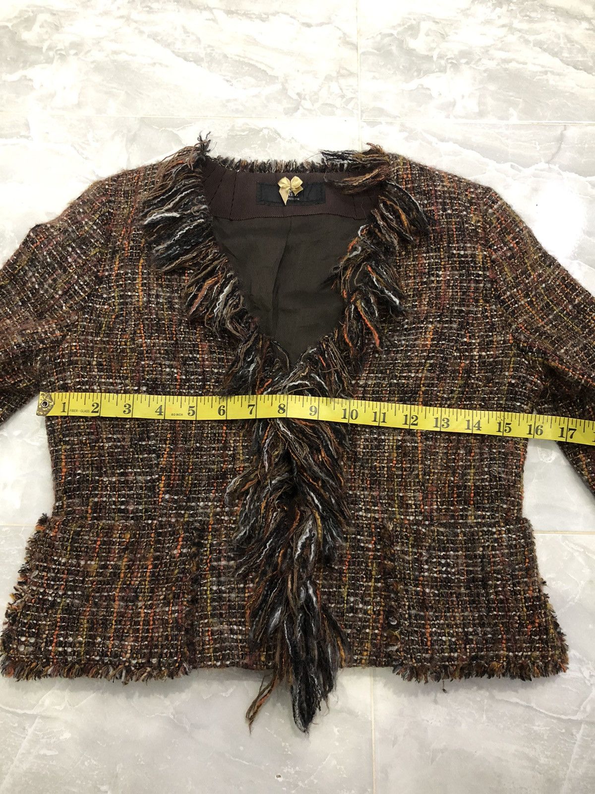 Yohji Yamamoto Ined Ponte Torto Tweed Cropped Jacket Japan Size XXS / US 00 / IT 34 - 14 Thumbnail