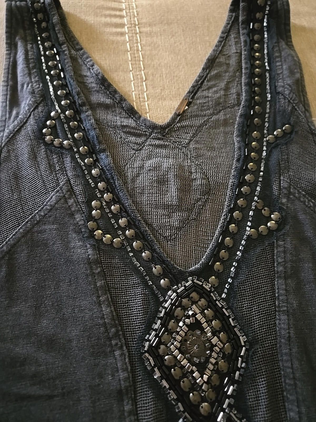 Free People Free People Beaded Tank Tunic Top Black Mesh Embellished Size M / US 6-8 / IT 42-44 - 8 Thumbnail