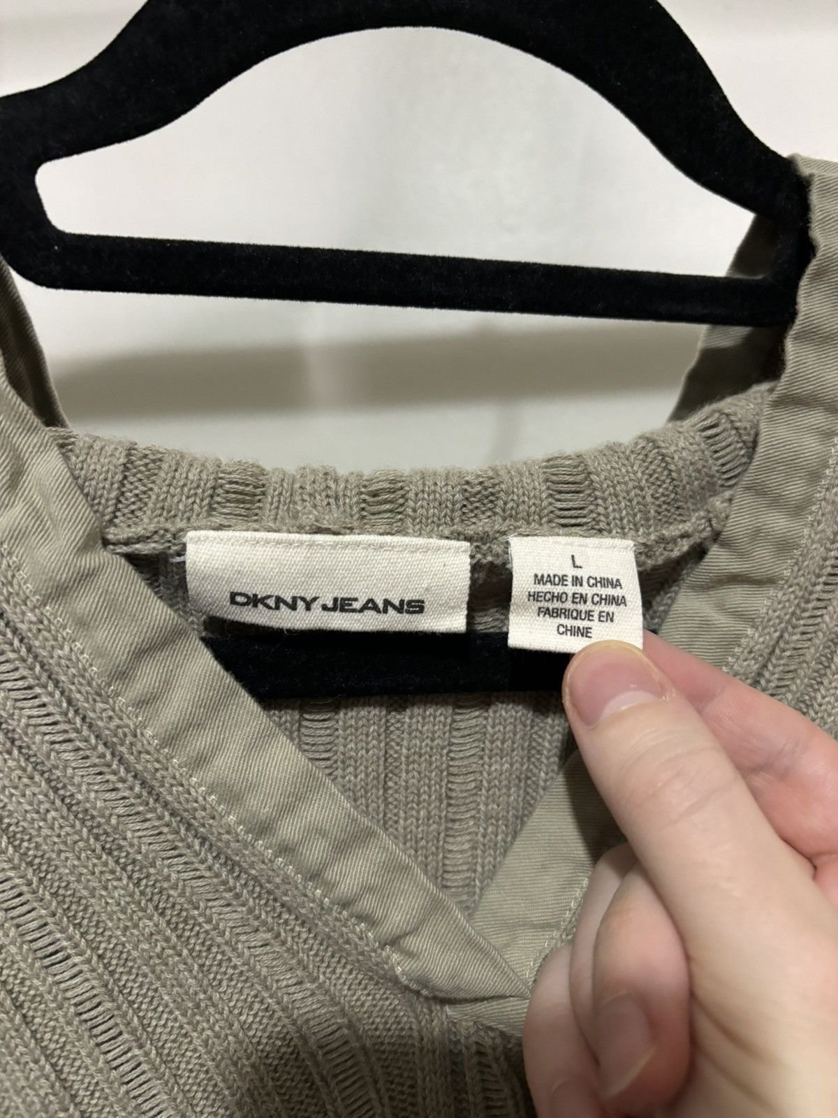 DKNY × Vintage Vintage Y2K DKNY Beige Knit Hoodie Sweater Size L / US 10 / IT 46 - 4 Thumbnail