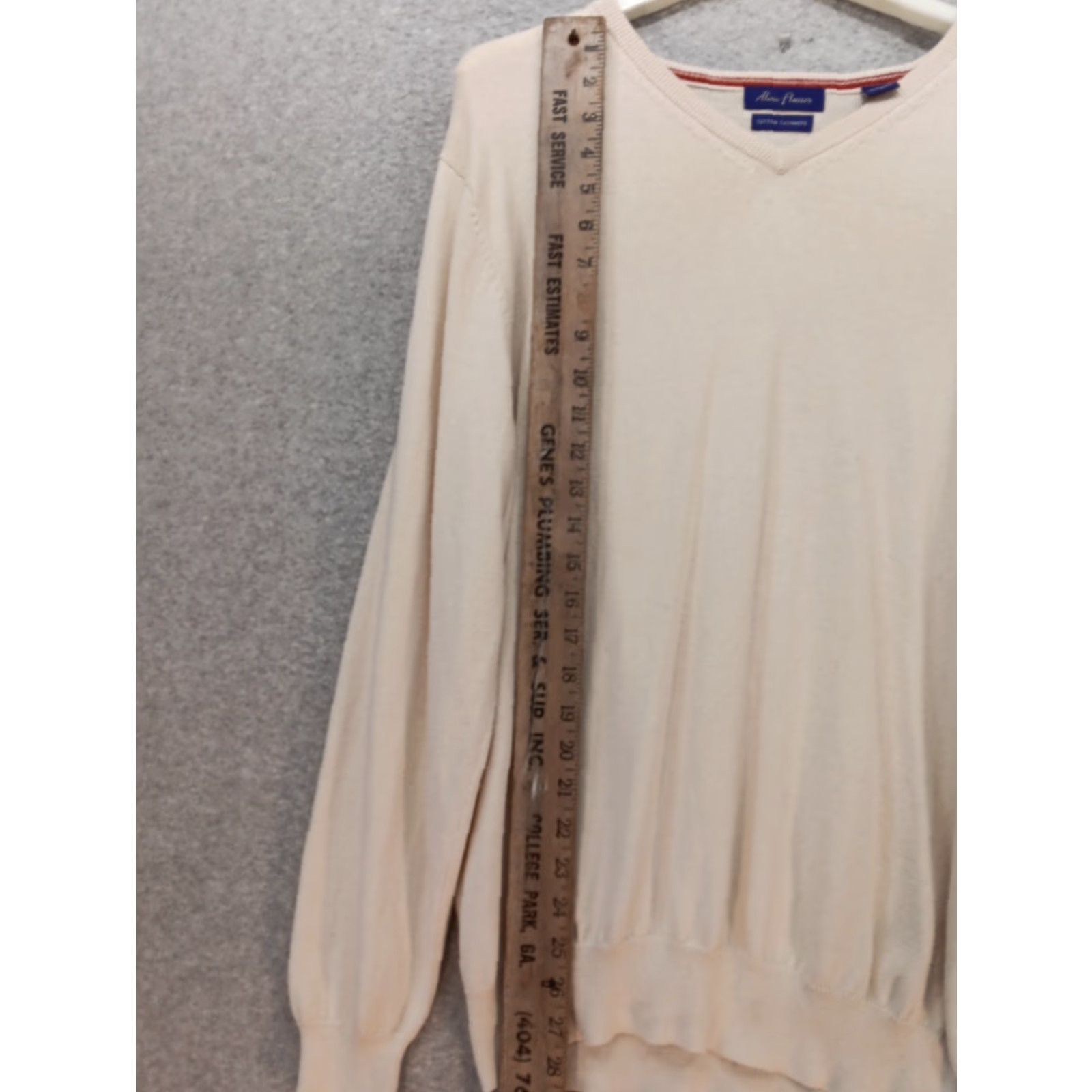 Vintage Alan Flusser Sweater Pullover Men's L Beige V-Neck Cashmere Blend Knit Tight-V-Neck Luxury All Seasons Shirt? Size US L / EU 52-54 / 3 - 4 Thumbnail
