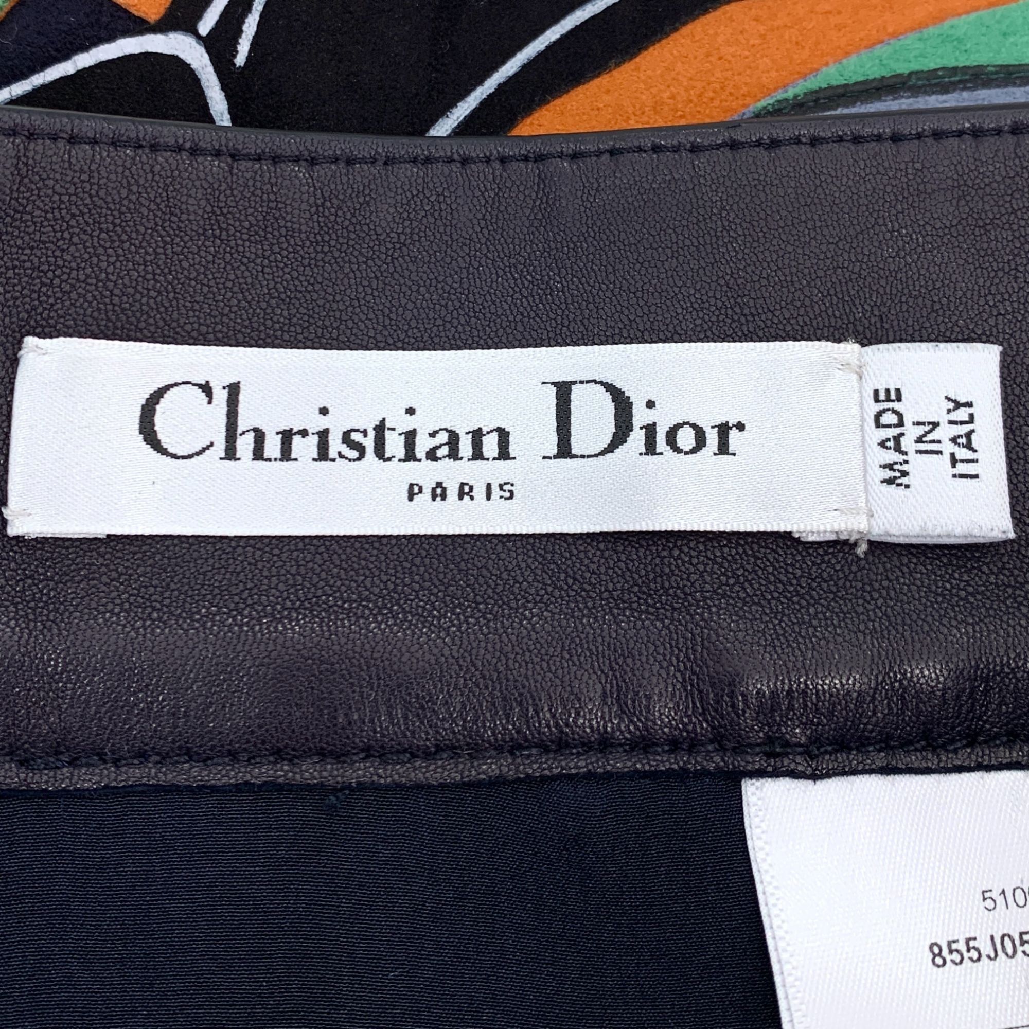 Dior Christian Dior Black Logo Painted Lambskin & Silk Skirt (Siz Size 34" / US 12 / IT 48 - 2 Thumbnail