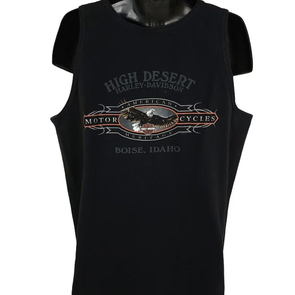Harley Davidson VINTAGE Harley-Davidson Tank Top Mens XL Black Cotton Crew Neck Sleeveless 90s Y2K Boise Idaho Made In USA Size US XL / EU 56 / 4 - 4 Thumbnail
