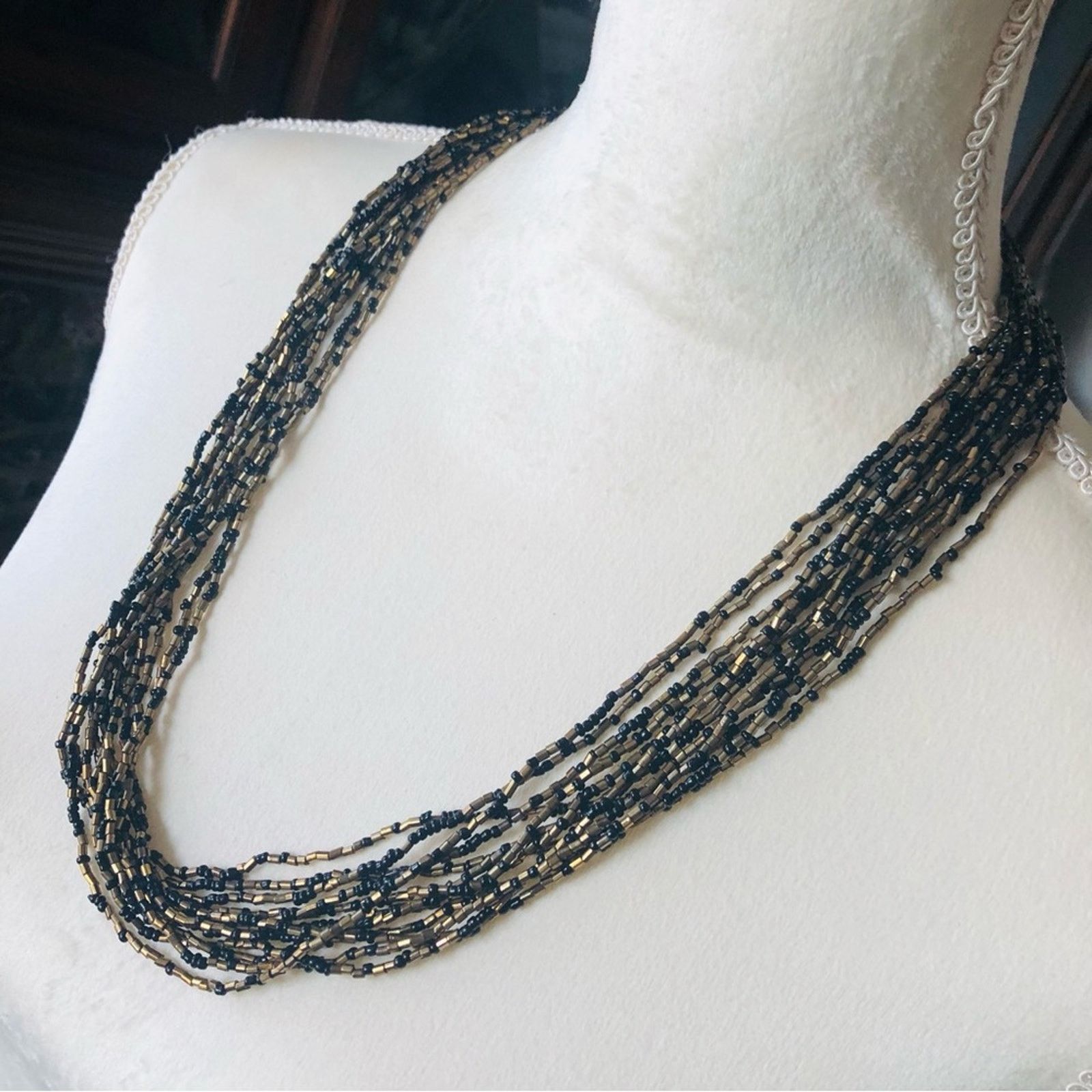 Vintage Vintage 90s gold and black multi strand seed bead necklace Size ONE SIZE - 4 Thumbnail