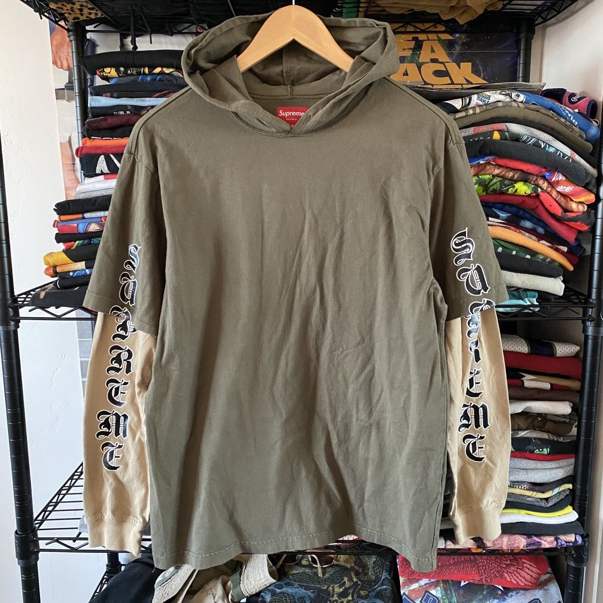 Supreme Supreme Layered Hooded Longsleeve Top Olive 2022 Size US S / EU 44-46 / 1 - 1 Thumbnail