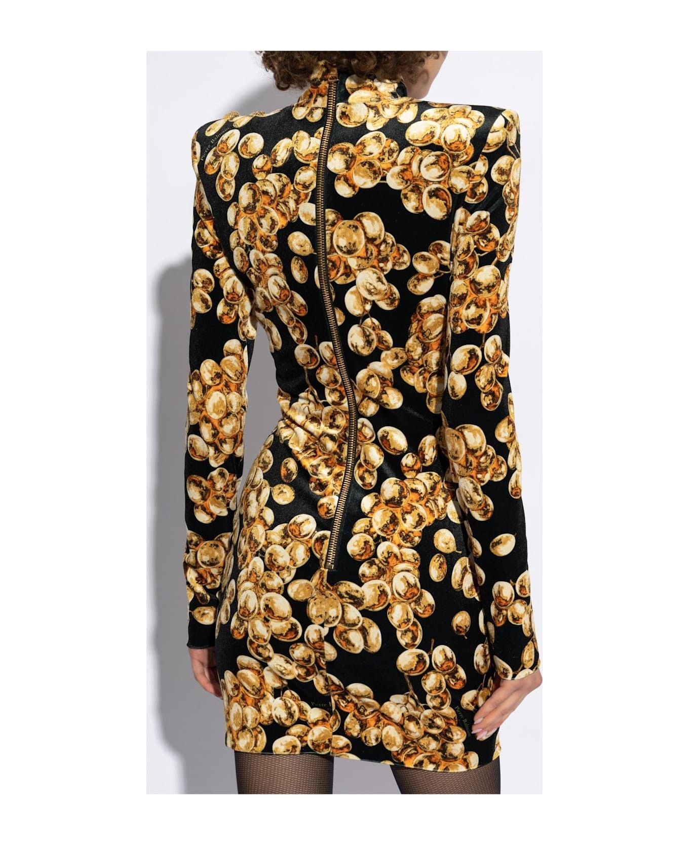 Balmain o1s1wg111025 Mini Dress in Black/Gold Size L / US 10 / IT 46 - 2 Thumbnail