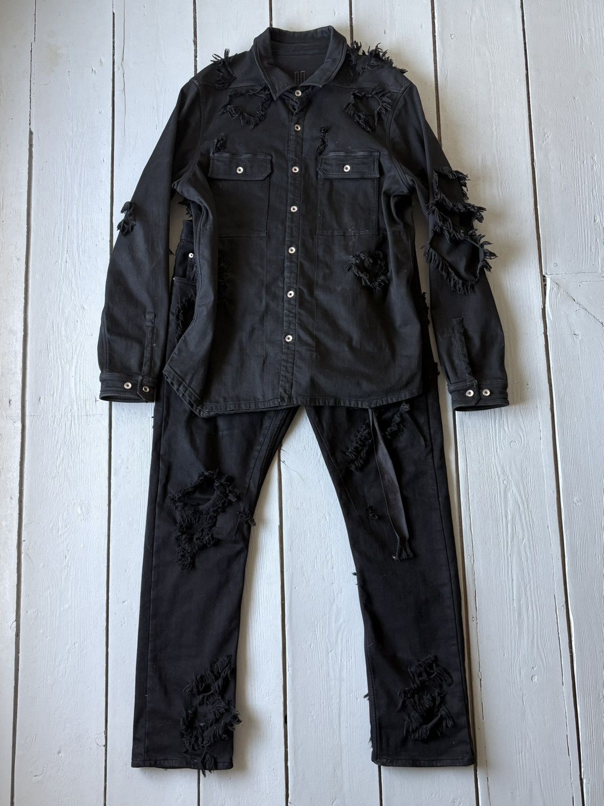 Rick Owens Rick Owens double layered distressed Denim Outershirt Size US XL / EU 56 / 4 - 5 Thumbnail