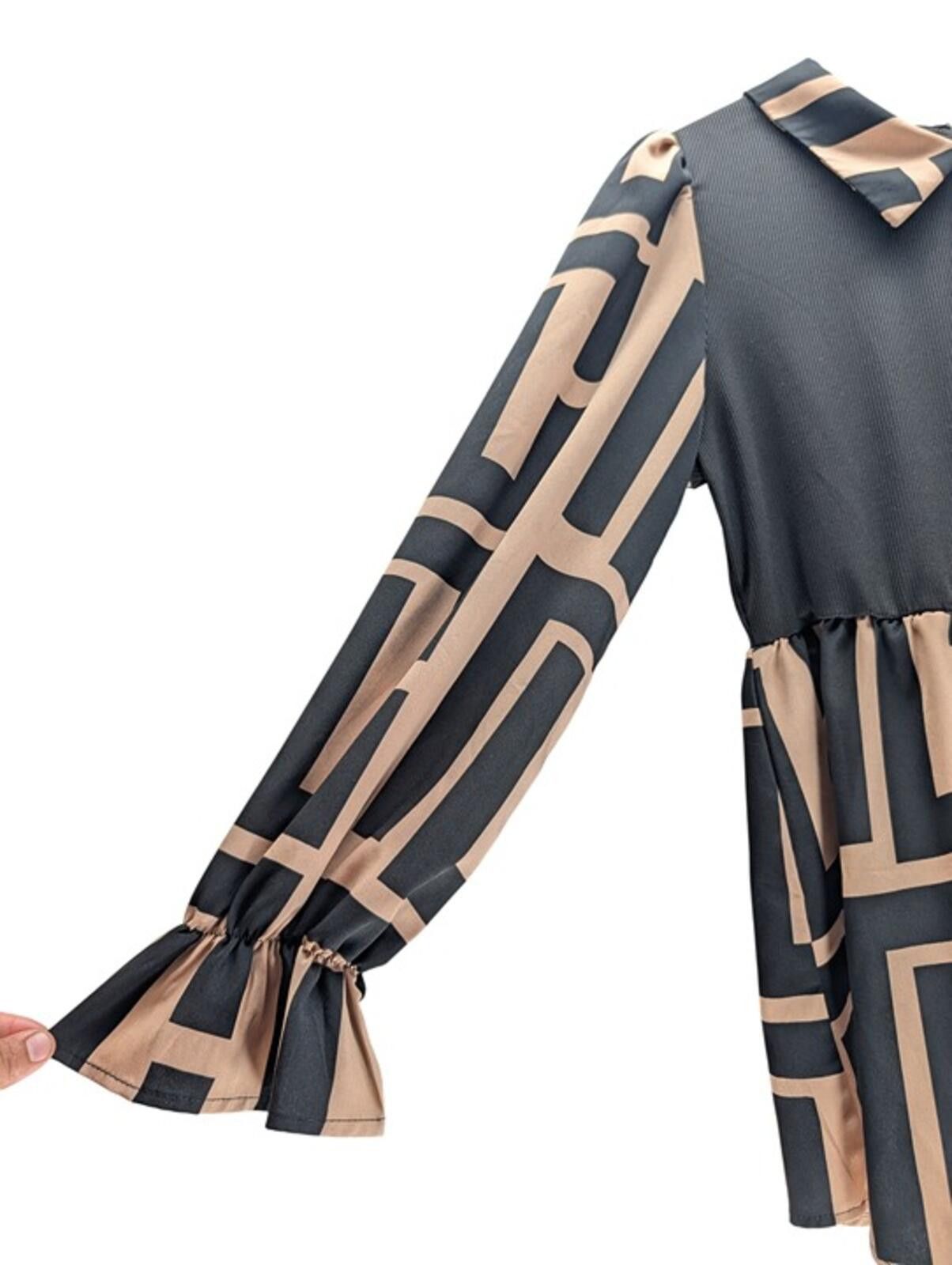 Shein SHEIN Blouse Women L Long Sleeve Ruffle Babydoll Black/Tan Size L / US 10 / IT 46 - 3 Thumbnail