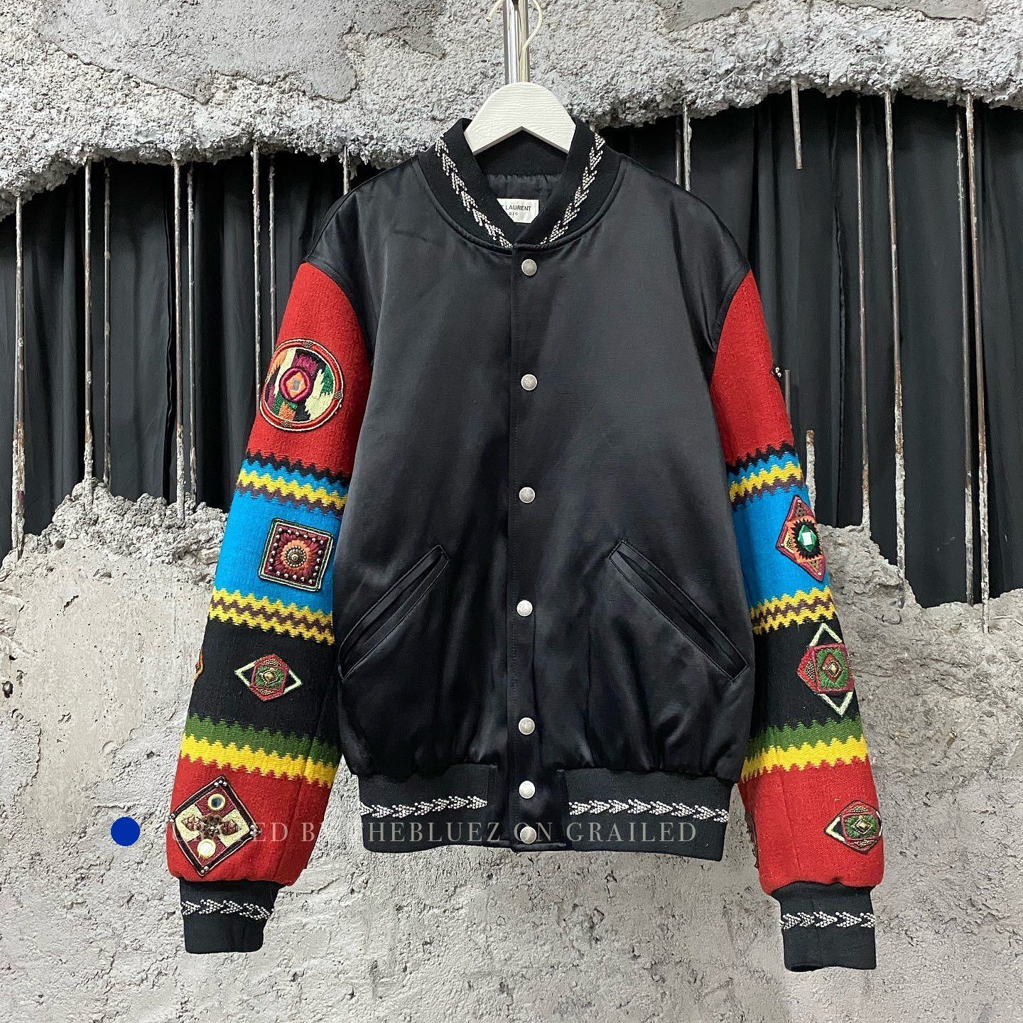 Saint Laurent Paris Black Embroidered Satin Bomber Jacket Size US M / EU 48-50 / 2 - 1 Thumbnail