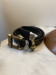 Gianni Versace Vintage Black Leather Medusa Station Belt