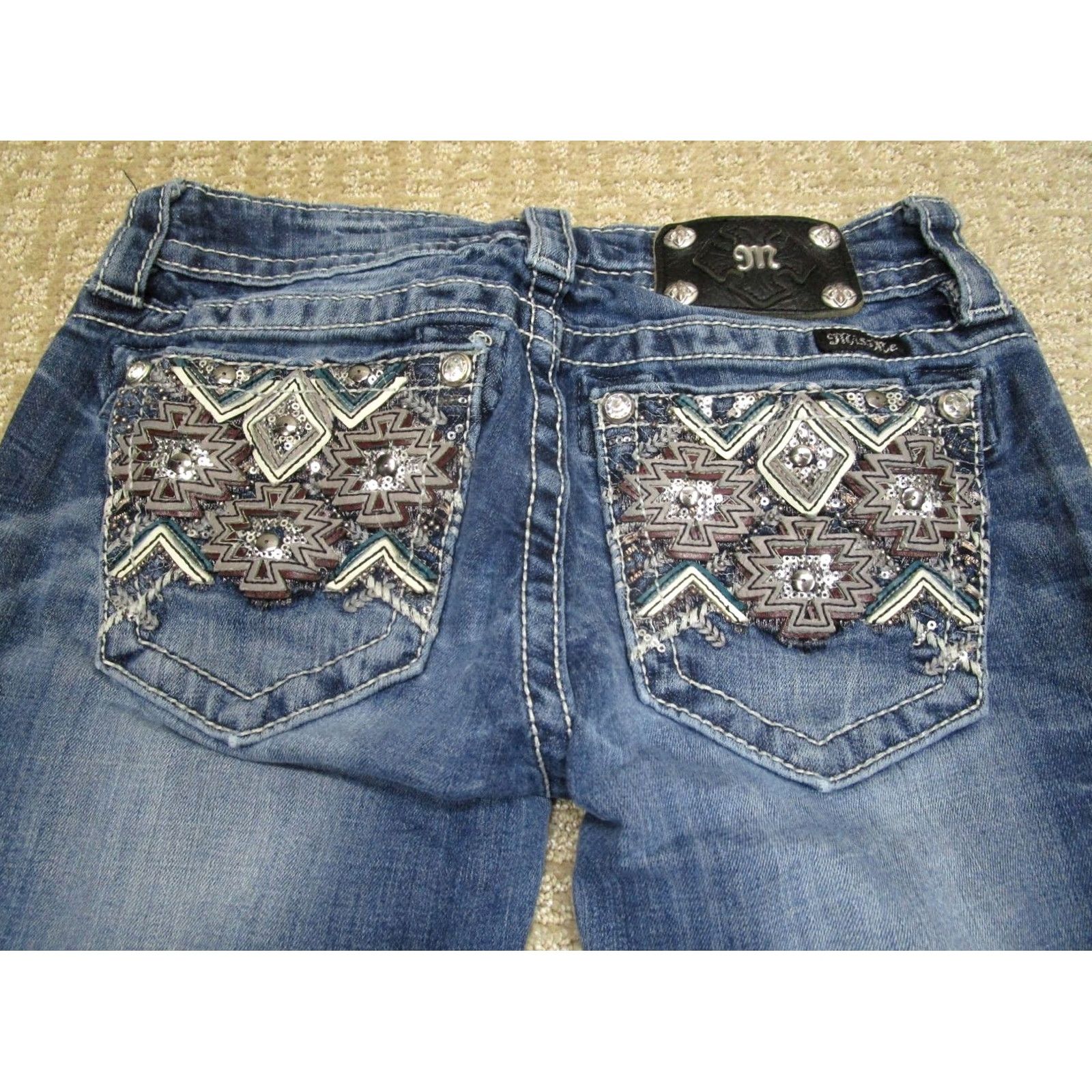Miss Me Miss Me Jeans Women 26 Blue Low Rise Bootcut Aztec Embellished Denim Casual Slim Regular Womens Size 26" / US 2 / IT 38 - 5 Thumbnail