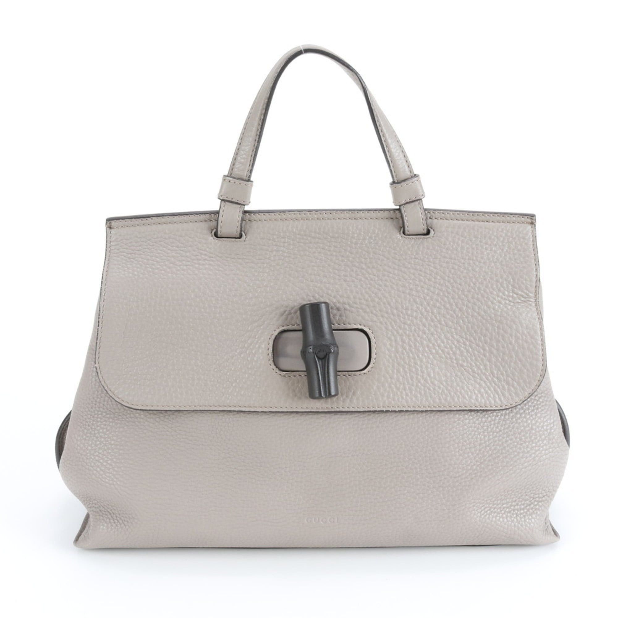 Gucci Bamboo Daily Medium Turnlock 392013 Leather Handbag/tote Bag, Gray, Women's in Grey