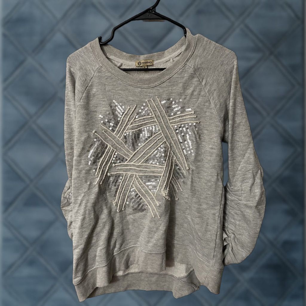 Vintage DEMOCRACY Women's M Core Essential Crew Neck Sweater Sweatshirt Gray Knit Long Sleeve Sequin Wrist Ties Casual Pullover Size M / US 6-8 / IT 42-44 - 1 Thumbnail