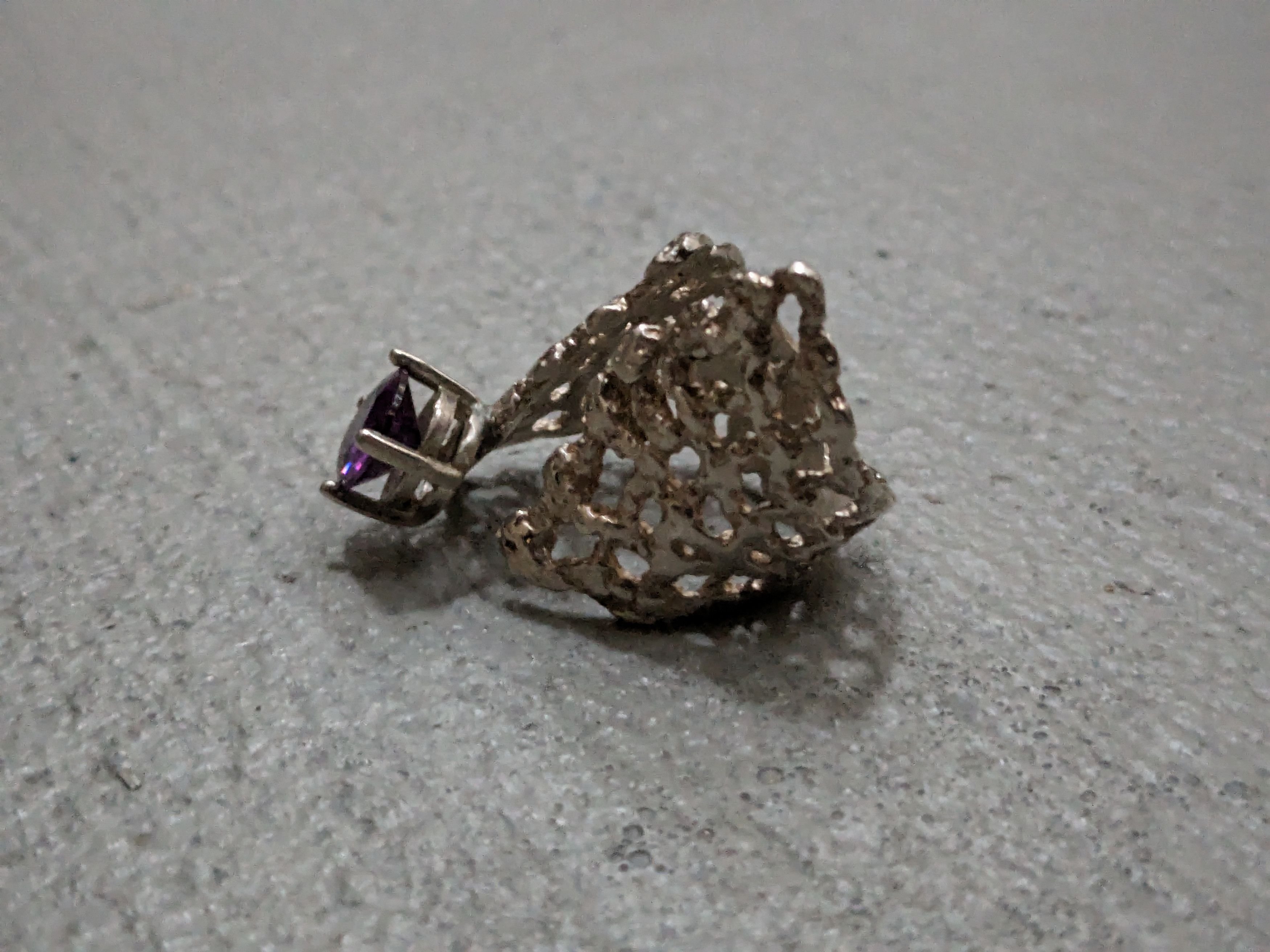 Jewelry Sterling Silver Ring Amethyst Size 8 Adjustable Brutalist Size ONE SIZE - 5 Thumbnail