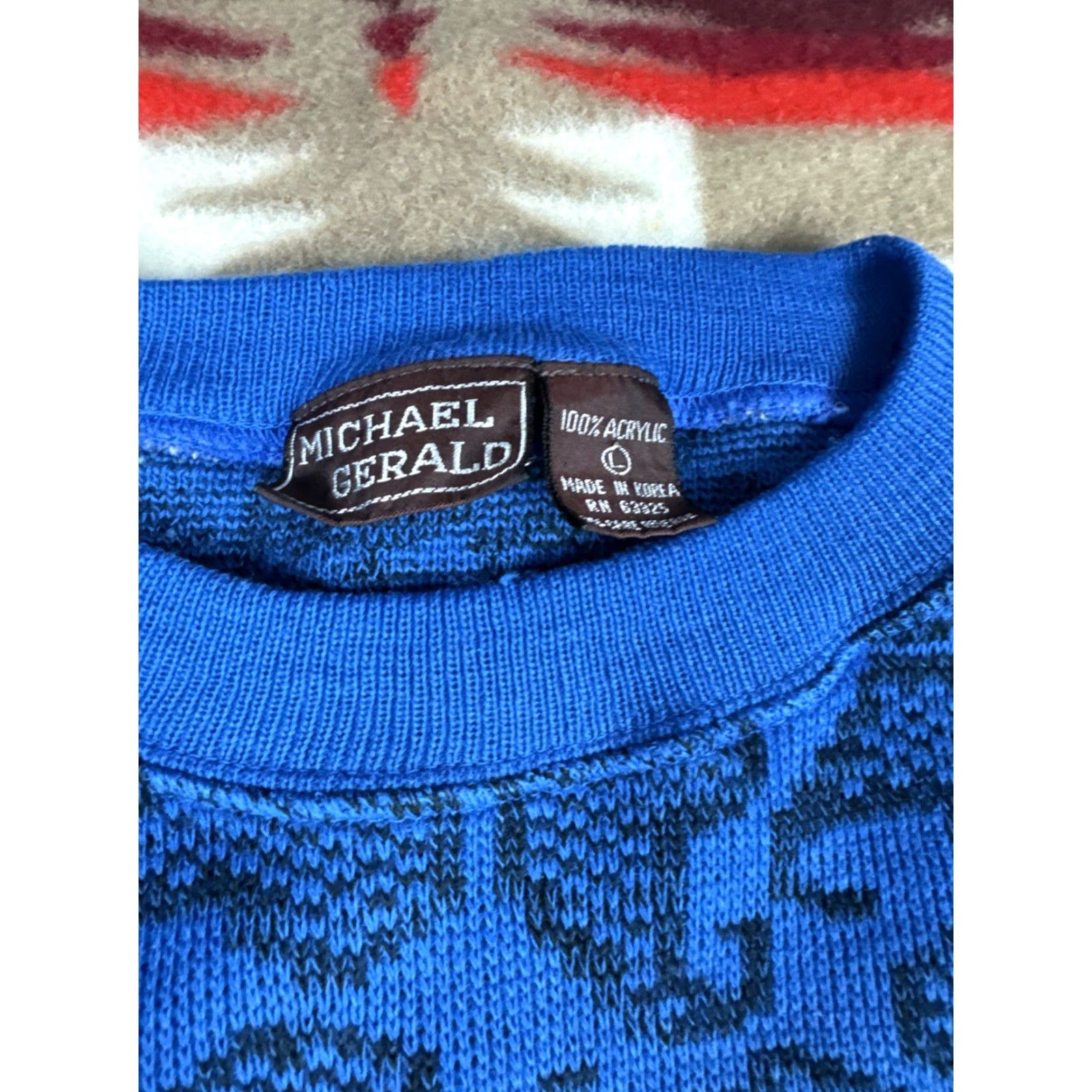 Vintage VINTAGE Michael Gerald Sweater Crewneck Paisley Blue Black 80s Mens L Acrylic Pullover Size US L / EU 52-54 / 3 - 2 Thumbnail