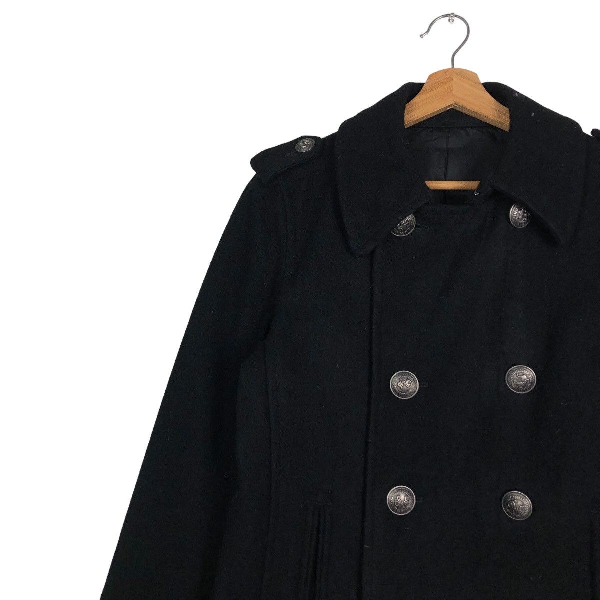 Davit Meursault Japan 🔥Rich Black Double Breast Long Jacket Wool Herringbone Size US M / EU 48-50 / 2 - 7 Thumbnail