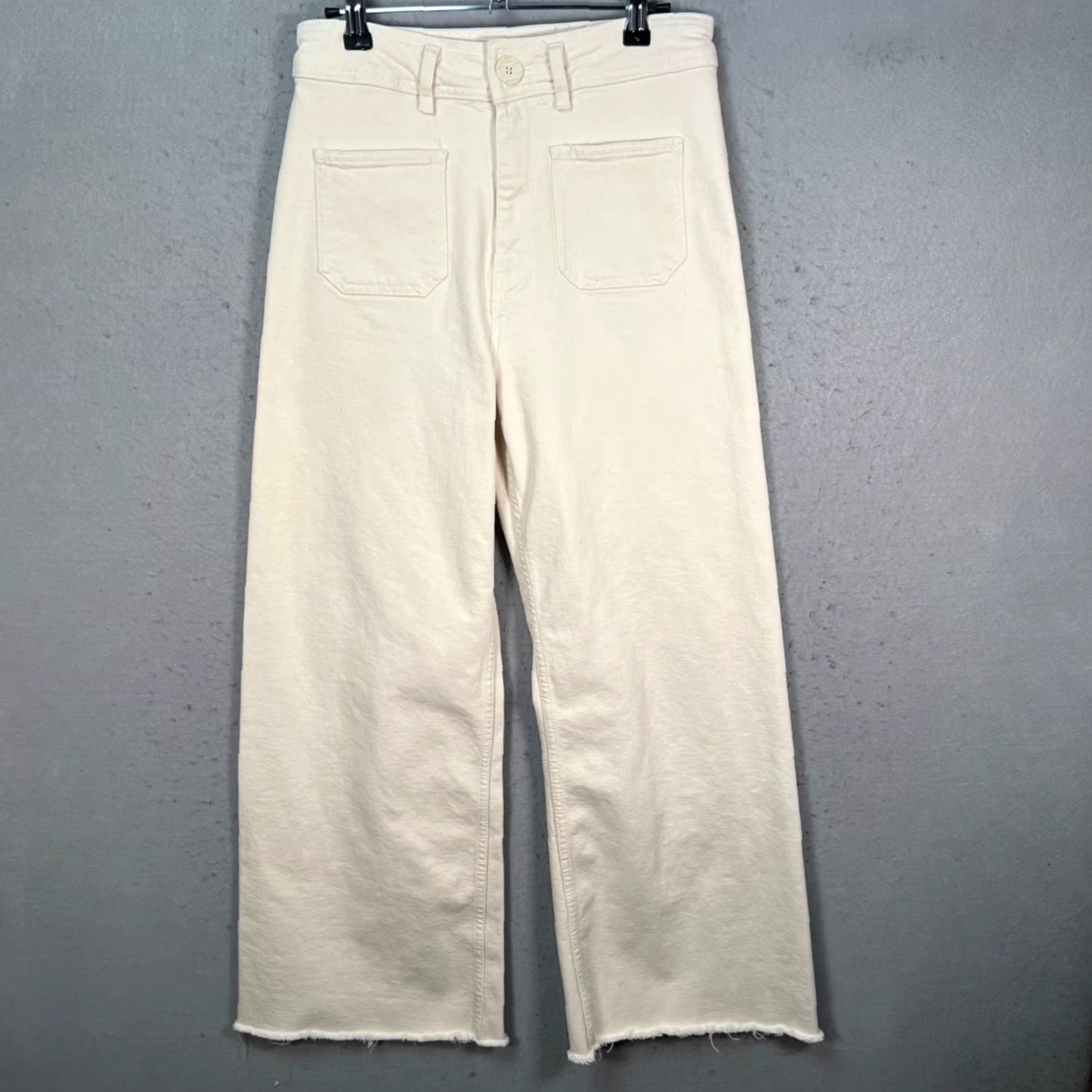 Zara Zara Womens Pants Size 6 White Wide-Leg Cotton Blend Inseam 27" Vintage: No, Regular Rise High Flat Front casual Shoes? Size 28" / US 6 / IT 42 - 2 Thumbnail