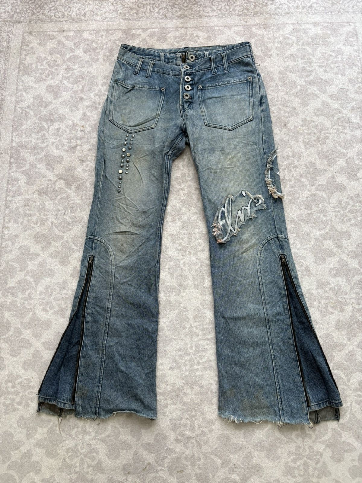 PPFM PPFM Archival Double Waist Studded Flare/Distressed Denim Size US 30 / EU 46 - 1 Thumbnail