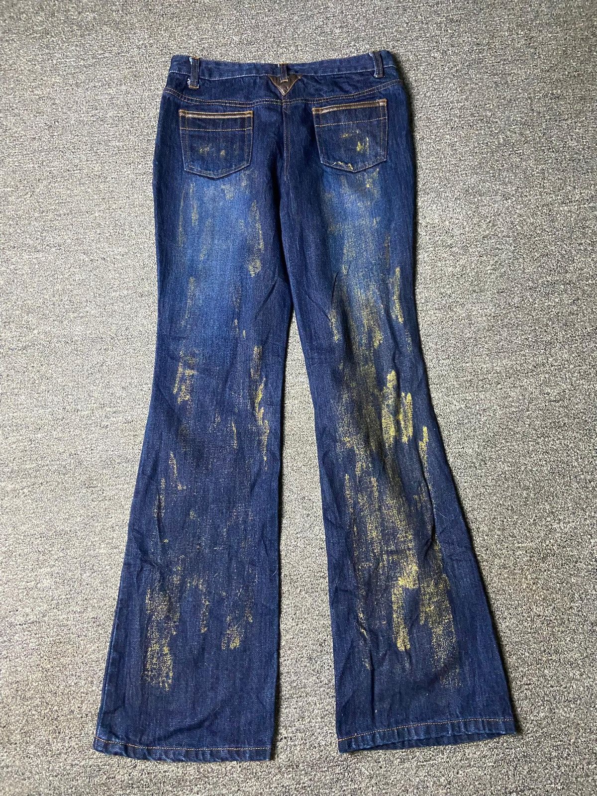 Japanese Brand Quatre Lien Bootcut Jeans with Gold Paint Splatter (153) Size 29" - 2 Thumbnail