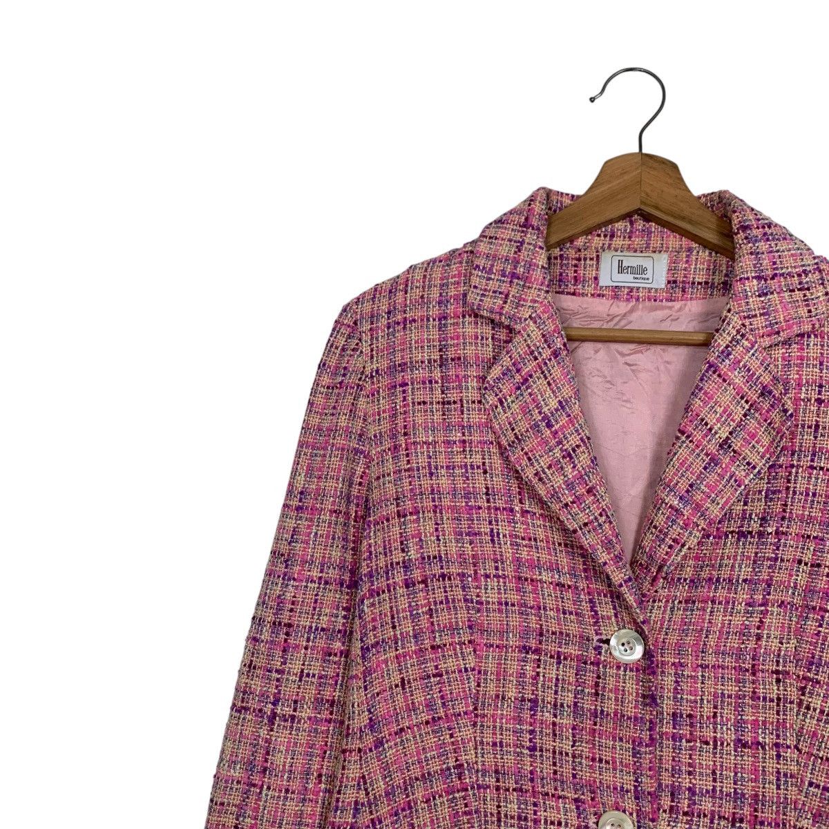 Vintage HERMILLE BOUTIQUE Pink Tweed Jacket #2747-C124 Size S / US 4 / IT 40 - 3 Thumbnail