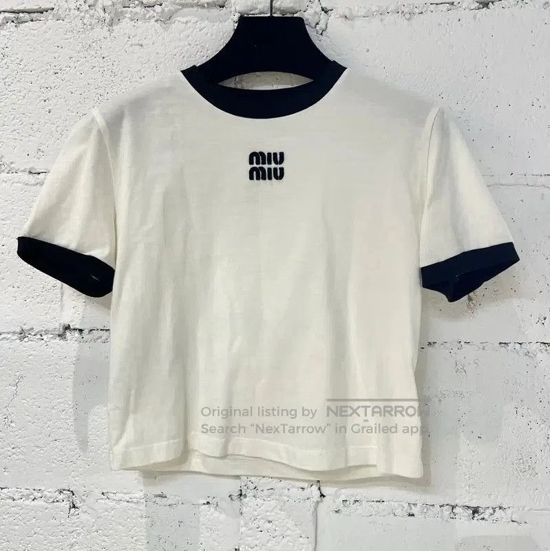 Miu Miu Miu Miu White Cotton T-Shirt for Women . Size XS / US 0-2 / IT 36-38 - 1 Thumbnail