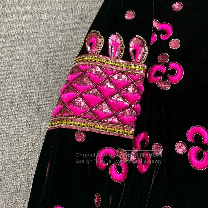 Saint Laurent Paris Saint Laurent Paris Black Velvet Pink Cherry Blossom Scale Size US M / EU 48-50 / 2 - 2 Thumbnail