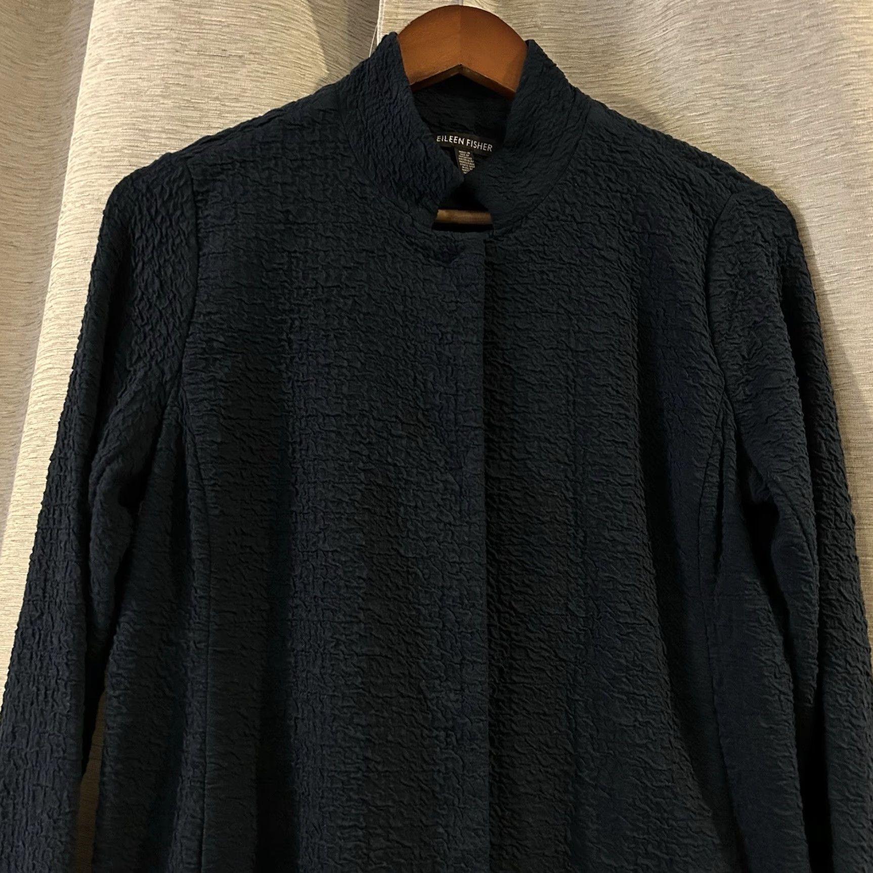 Eileen Fisher VINTAGE EILEEN FISHER ORGANIC COTTON & TENCEL PUCKER STAND COLLAR LONG JACKET XS Size XS / US 0-2 / IT 36-38 - 3 Thumbnail