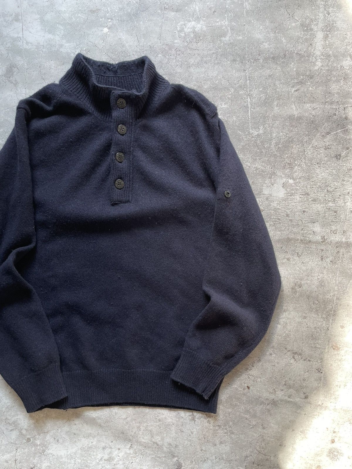 Stone Island Stone Island Navy Wool Buttoned Quarter Zip Knit Sweater Size US XL / EU 56 / 4 - 9 Thumbnail
