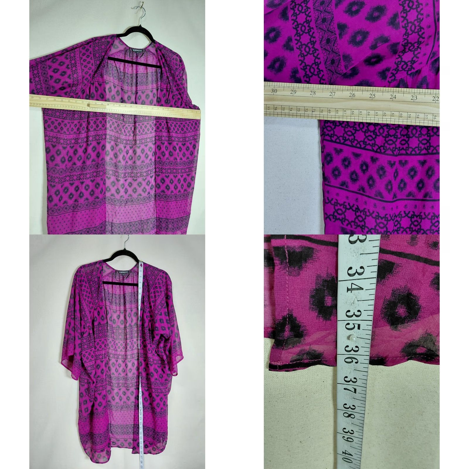 Express Express Kimono Cardigan Purple Geometric 3/4 Sleeve Size M Sheer Size M / US 6-8 / IT 42-44 - 8 Thumbnail