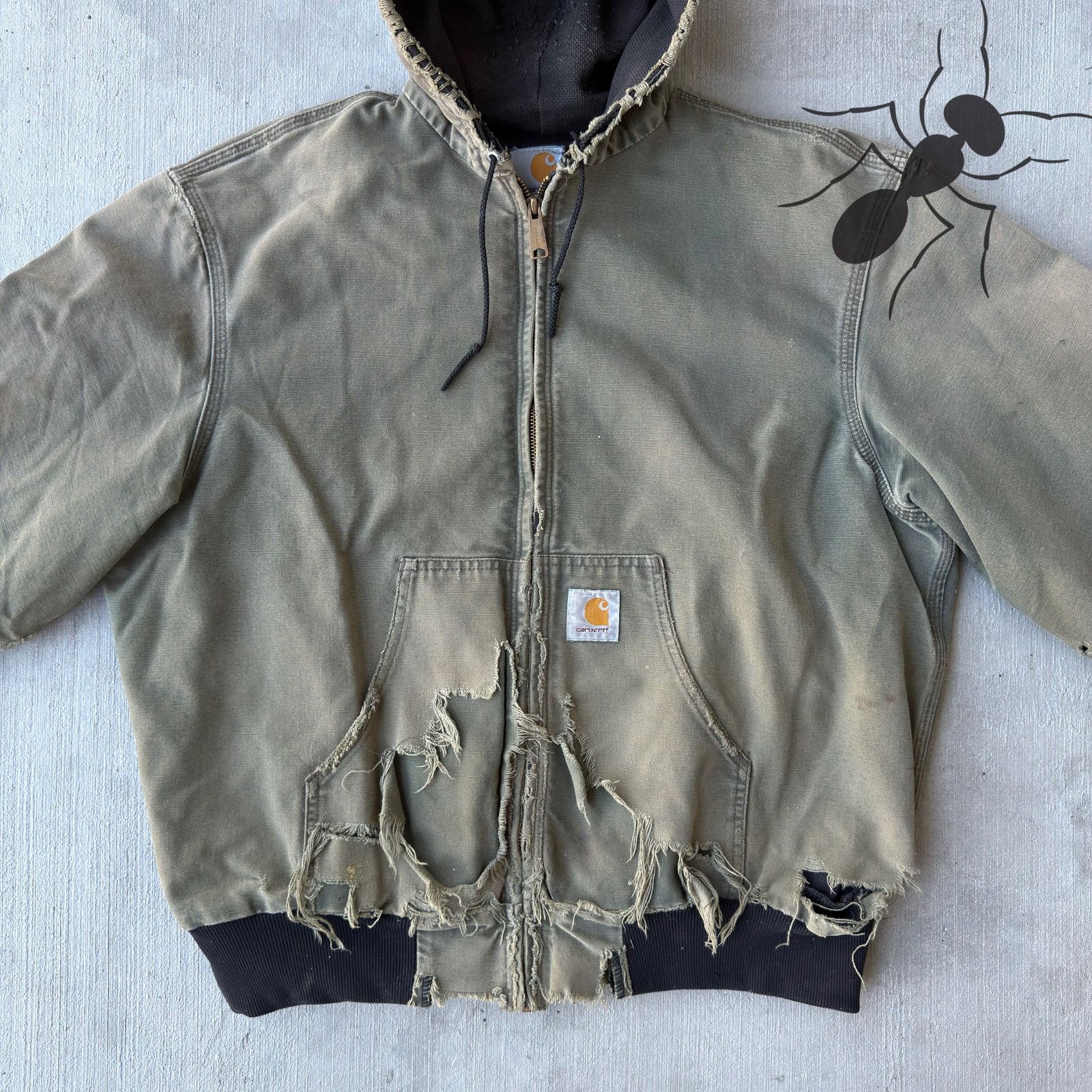 Carhartt × Vintage Vintage Y2K Carhartt THRASHED green hooded work wear jacket Size US L / EU 52-54 / 3 - 3 Thumbnail