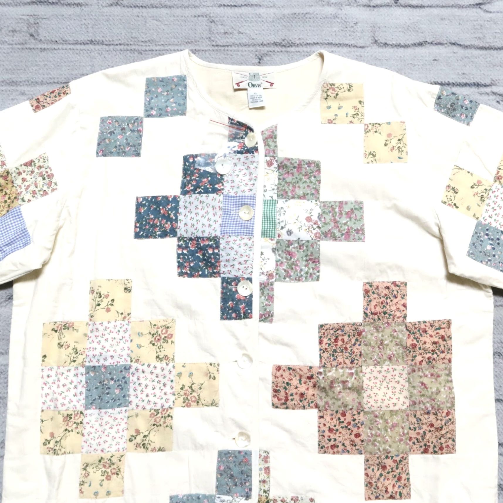 Orvis VINTAGE Orvis Jacket 90s XL White Women Deadstock Patchwork Blanket Size XL / US 12-14 / IT 48-50 - 2 Thumbnail