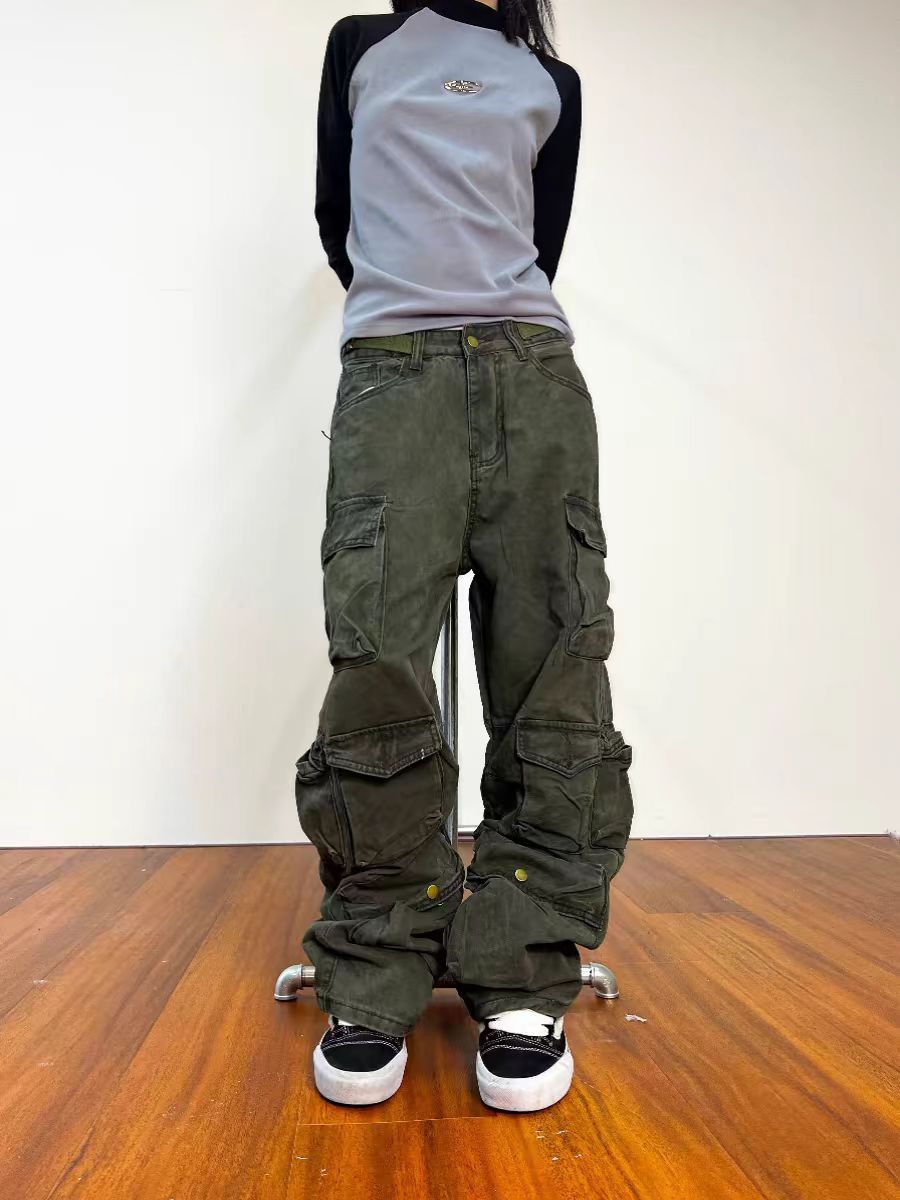 Vintage Street Multi-Pocket Loose Casual Workwear Jeans