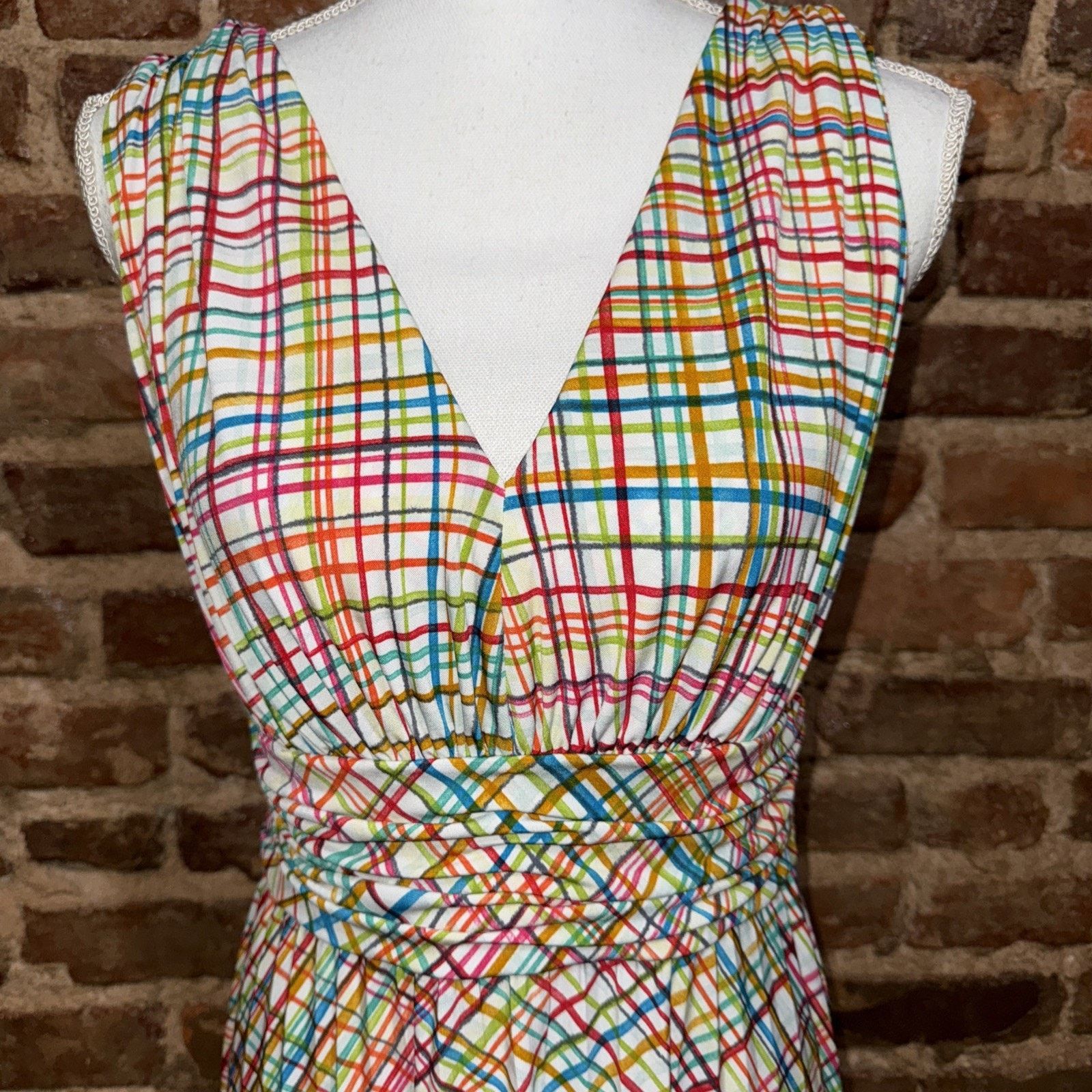 Other Vintage Suzi Chin Maggie Boutique Midi Sz 8 Rainbow Plaid Size M / US 6-8 / IT 42-44 - 3 Thumbnail