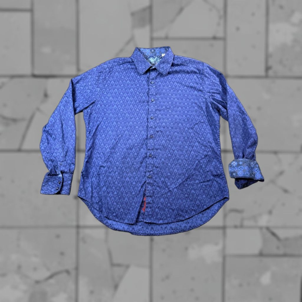 Robert Graham Classic Fit Button-Up Shirt Mens Large Blue Geometric Long Sleeve Stretch