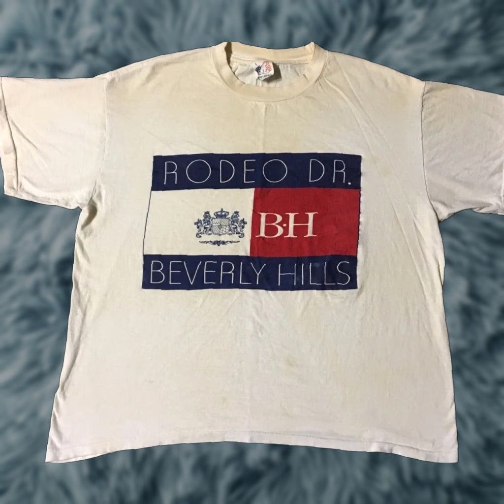 Vintage VINTAGE Beverly Hills 90210 Tommy Flag Shirt M L Boxy Grunge Surf White Sun Short Sleeve Mens T-Shirt Size US M / EU 48-50 / 2 - 1 Thumbnail