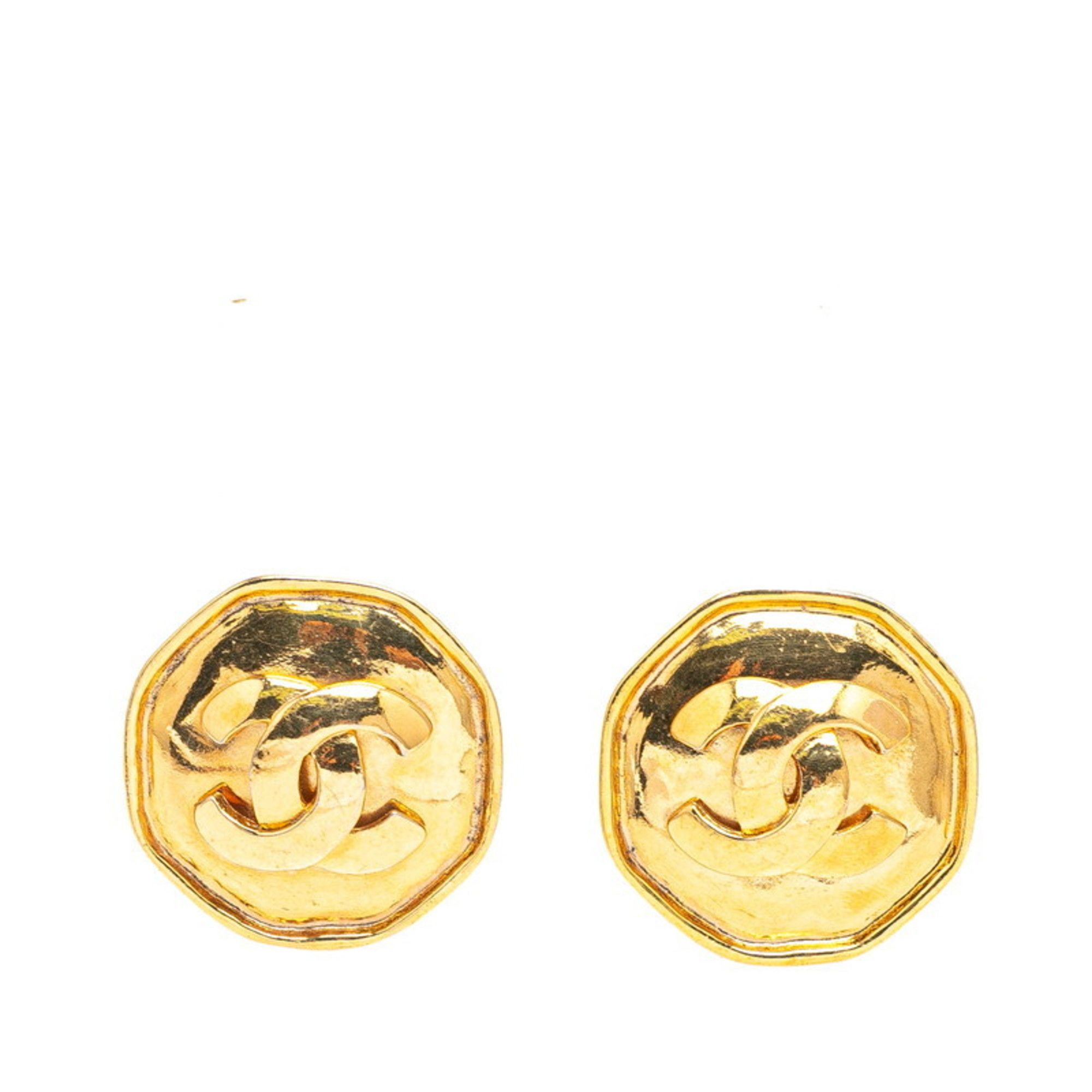 Vintage Chanel Coco Mark Octagon Earrings Gold Plated Women's CHANEL