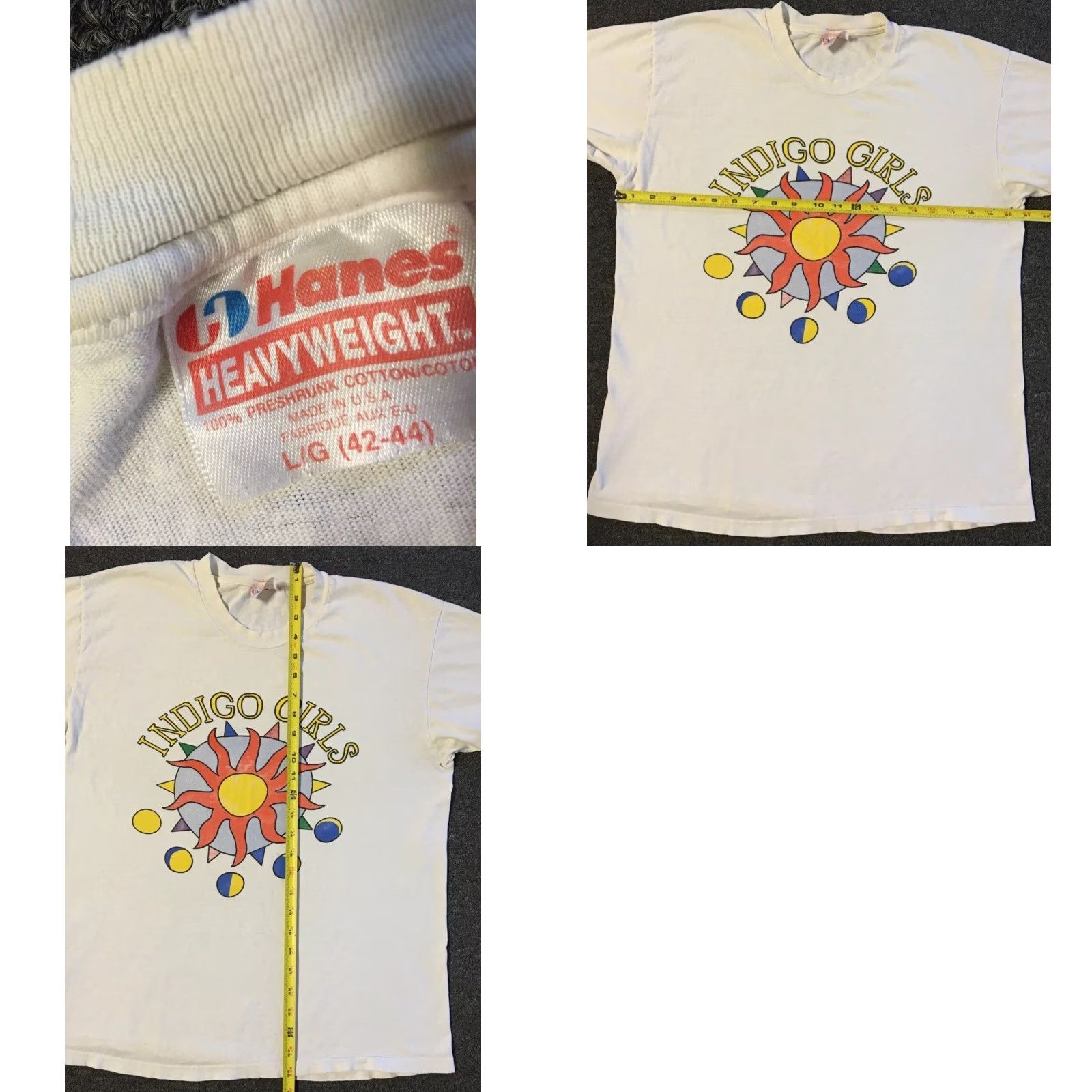 Folk VINTAGE 90s Indigo Girls Faded Distress Shirt S Tour Folk Rock Band Concert Grunge S White Cotton Short Sleeve Men Graphic Tee Size US S / EU 44-46 / 1 - 11 Thumbnail