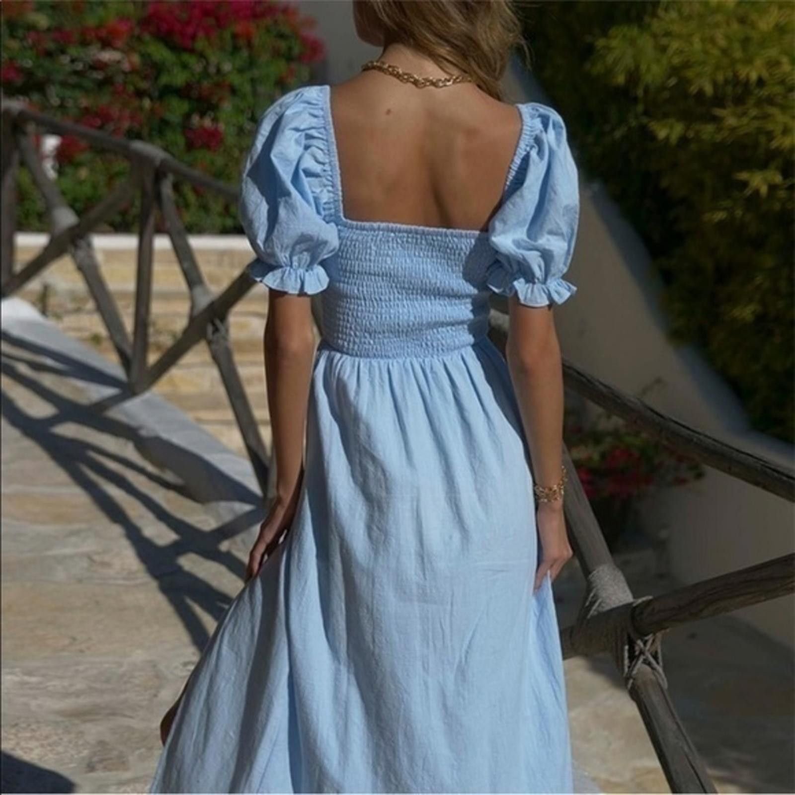 Designer Baby Blue Picnic Dress Off The Shoulder NWT Size S / US 4 / IT 40 - 4 Thumbnail