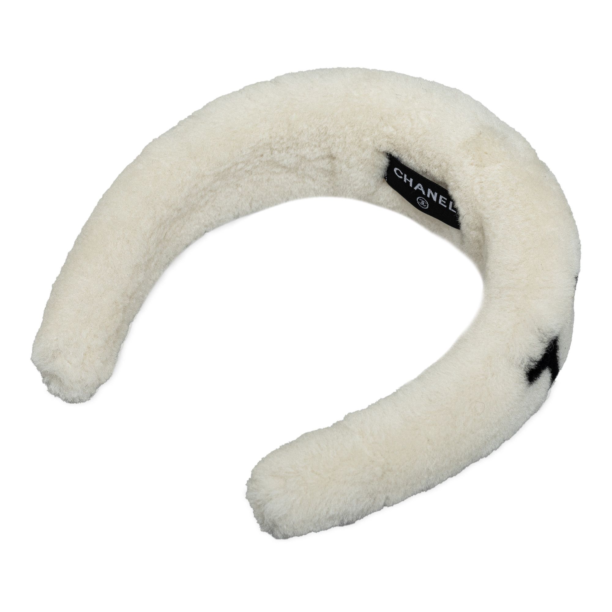 image of Chanel Shearling Logo Headband in White, Women's