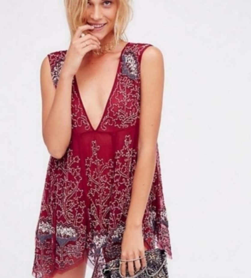 image of Free People Deep Sleep Mini Slip Dress Size Small Red, Women's