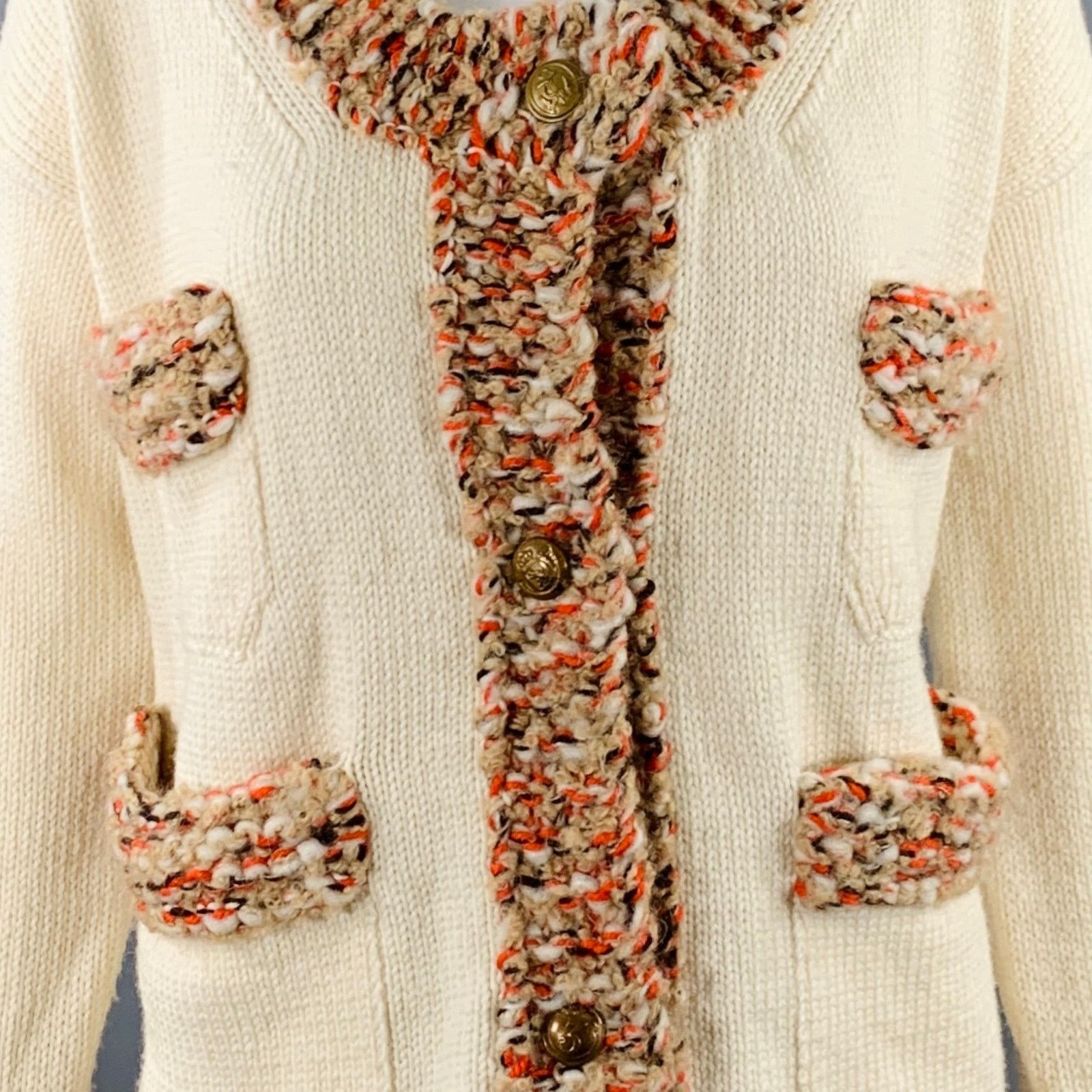 Dirk Van Saene DIRK VAN SAENE Size M Cream Orange Beige Wool Knit Cardigan Size M / US 6-8 / IT 42-44 - 2 Thumbnail