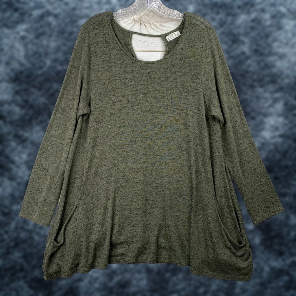 Vintage Maurices Tunic Blouse 1X Green Space Dye Knit Pockets Stretch Relaxed Size XL / US 12-14 / IT 48-50 - 1 Thumbnail