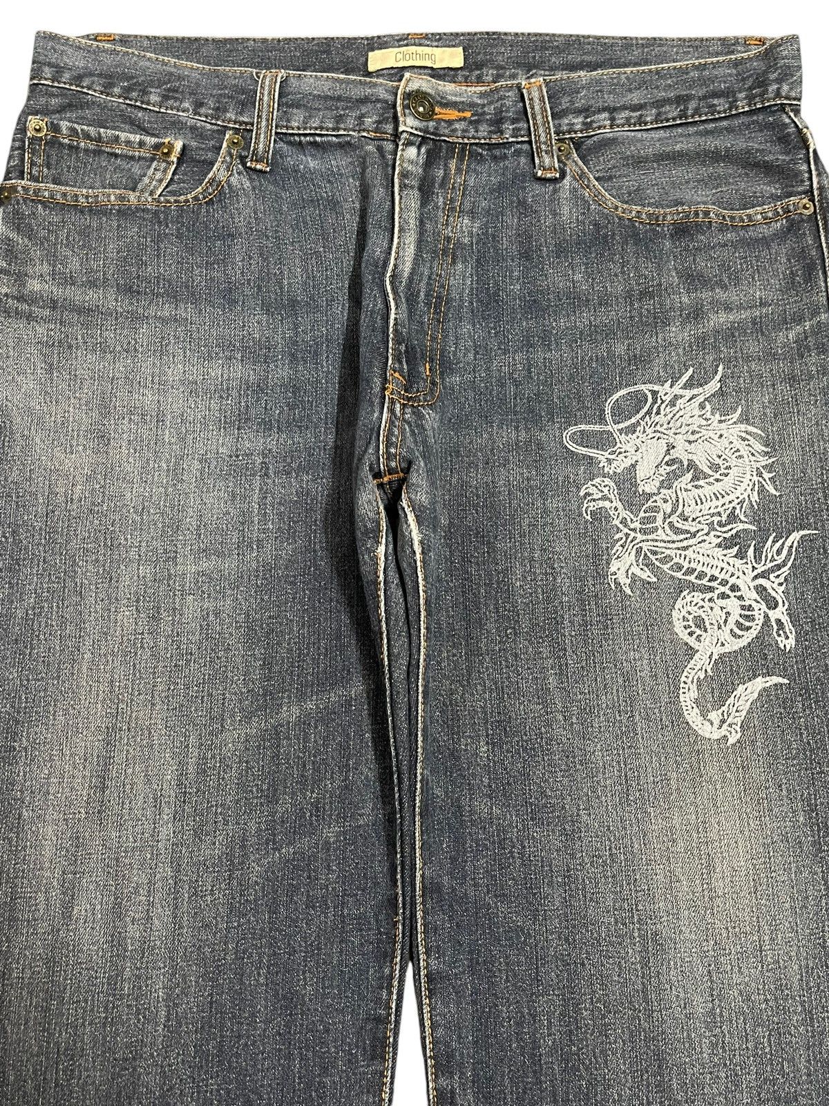 Hypebeast Vintage Japanese Brand Dragon Style Sukajan Art Work Jeans Size US 35 - 3 Thumbnail