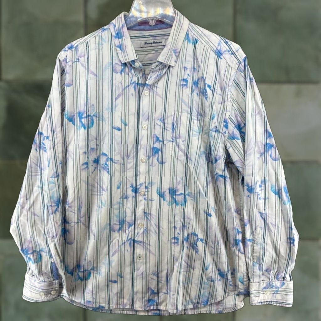 Tommy Bahama Mens Tommy Bahama XL Extra Large Shirt Floral Stripe Button Up Size US XL / EU 56 / 4 - 1 Thumbnail