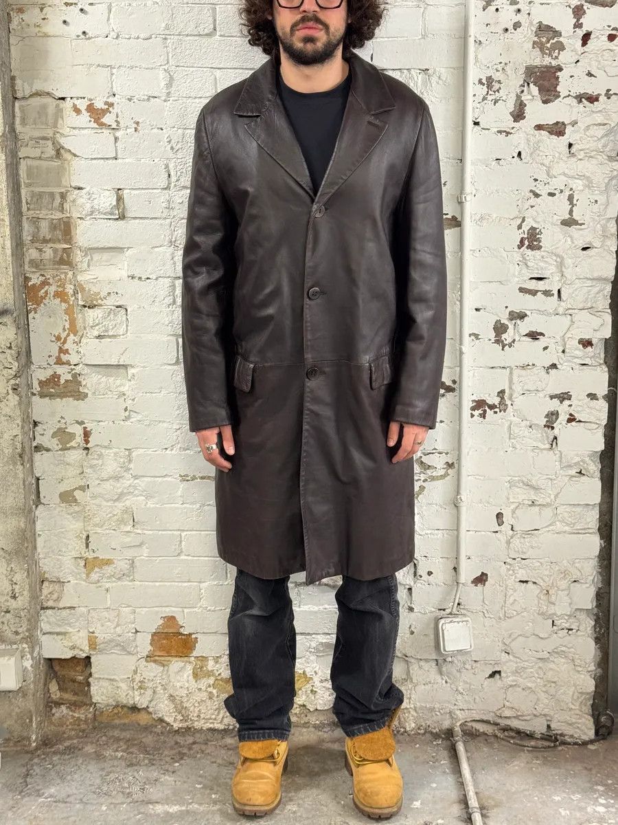Emporio Armani 1990s Emporio Armani Dark Brown Leather Trench Coat Size US M / EU 48-50 / 2 - 2 Thumbnail