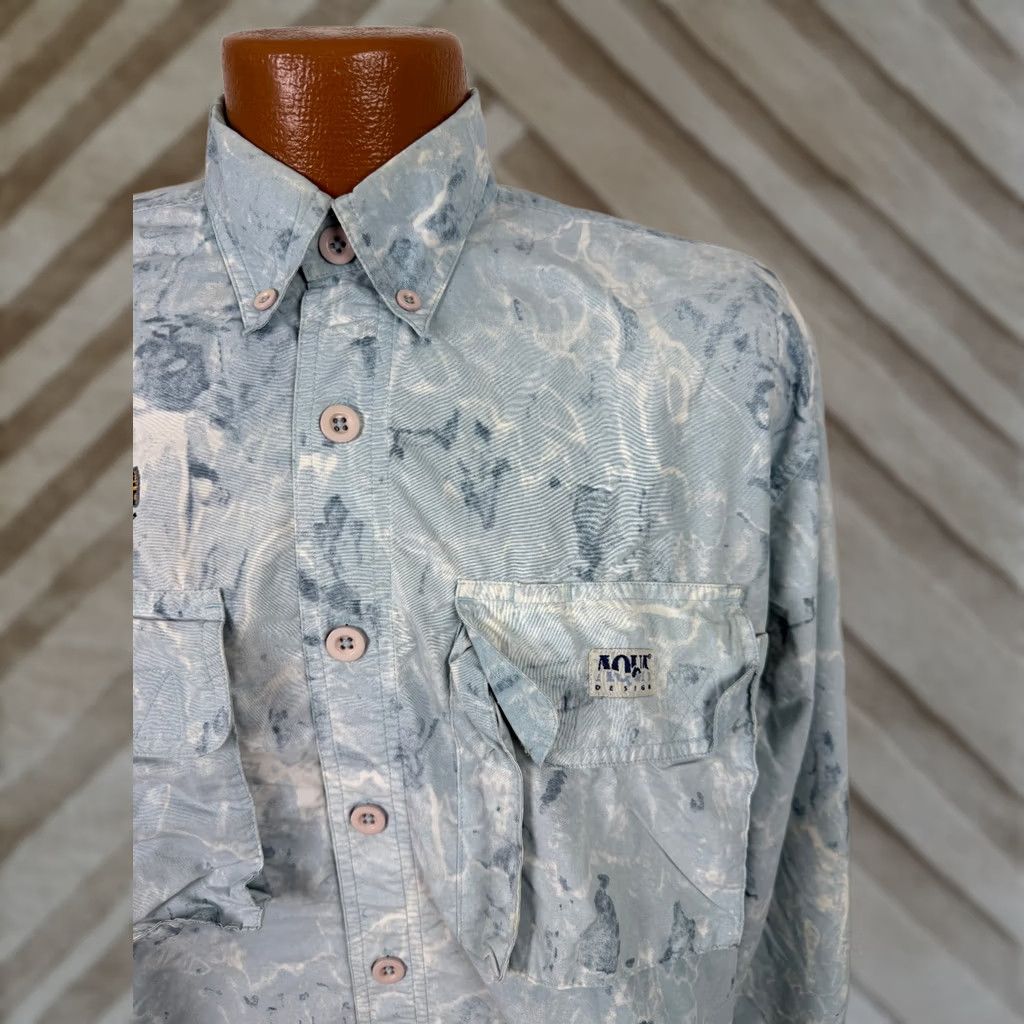 Vintage VINTAGE Aqua Designs Shirt Mens Medium Button-Up Nylon Camo Embroidered Pockets Blue Affinity Outdoor Fish Nature Size US M / EU 48-50 / 2 - 1 Thumbnail