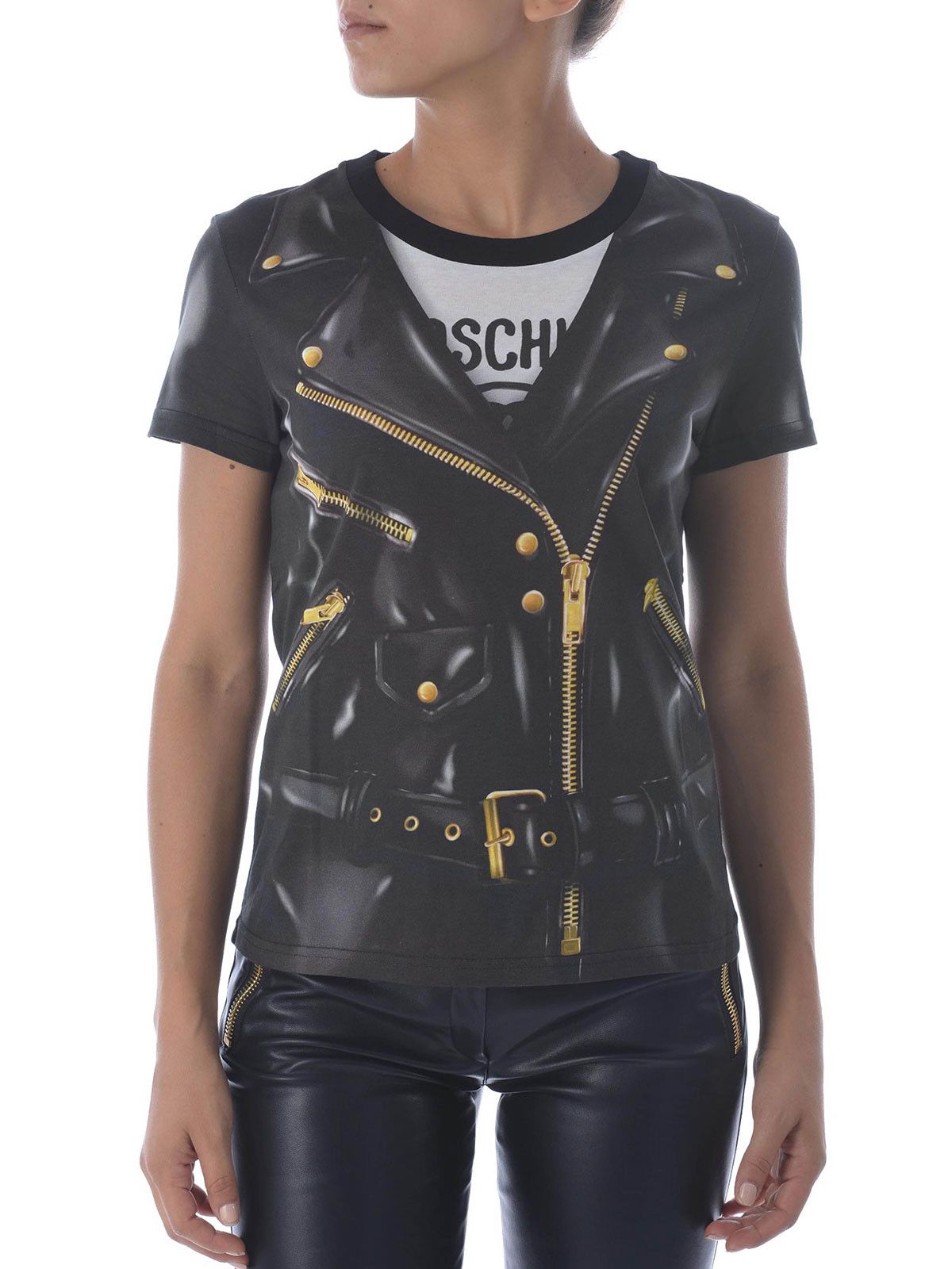 Moschino Moschino Couture Black Leather Jacket Print Top Size S / US 4 / IT 40 - 3 Thumbnail