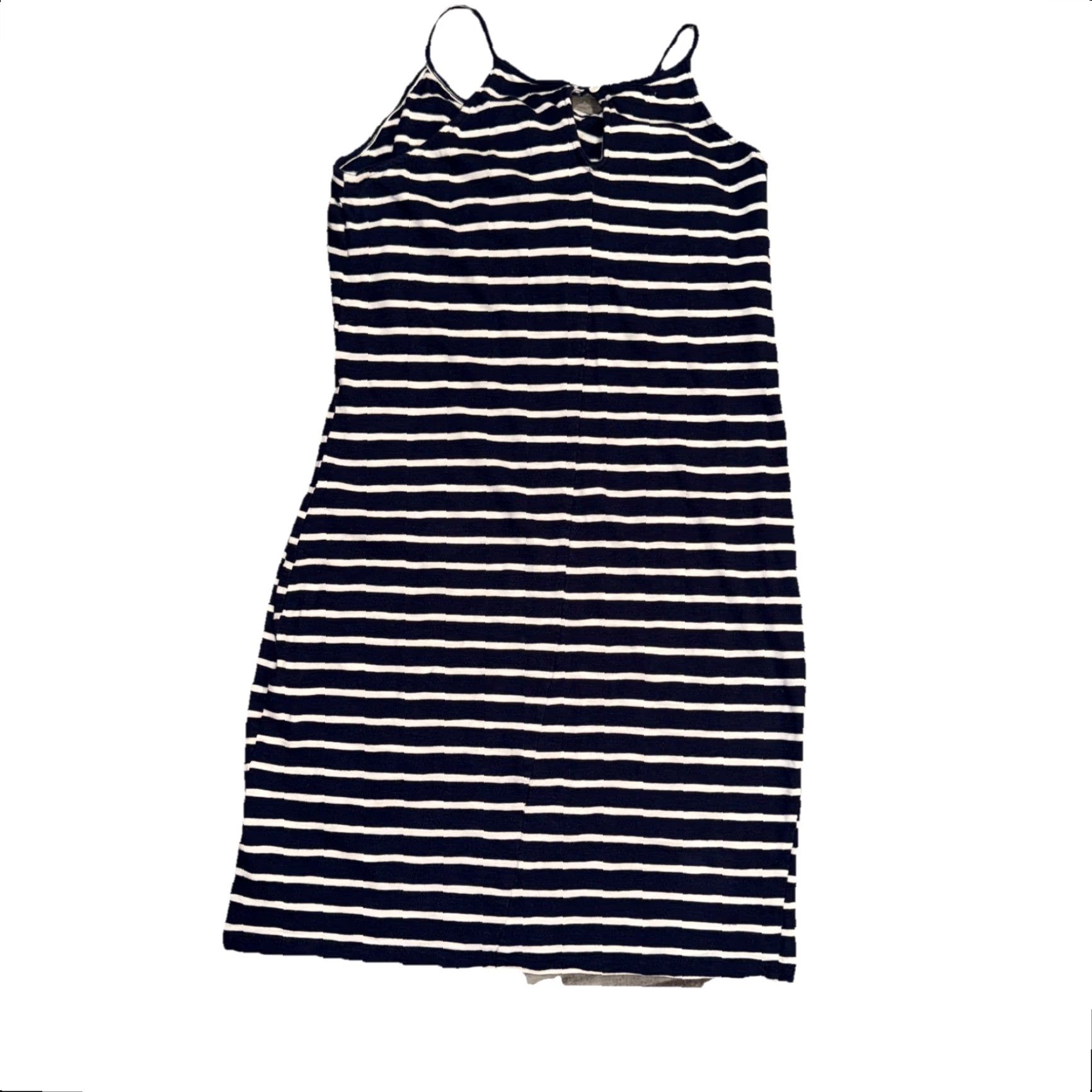 Vintage MAURICES Dress Sundress Striped Blue White M Medium Sleeveless Round Neck Midi Key Hole Back Accent Tie Front Women’s Size M / US 6-8 / IT 42-44 - 2 Thumbnail