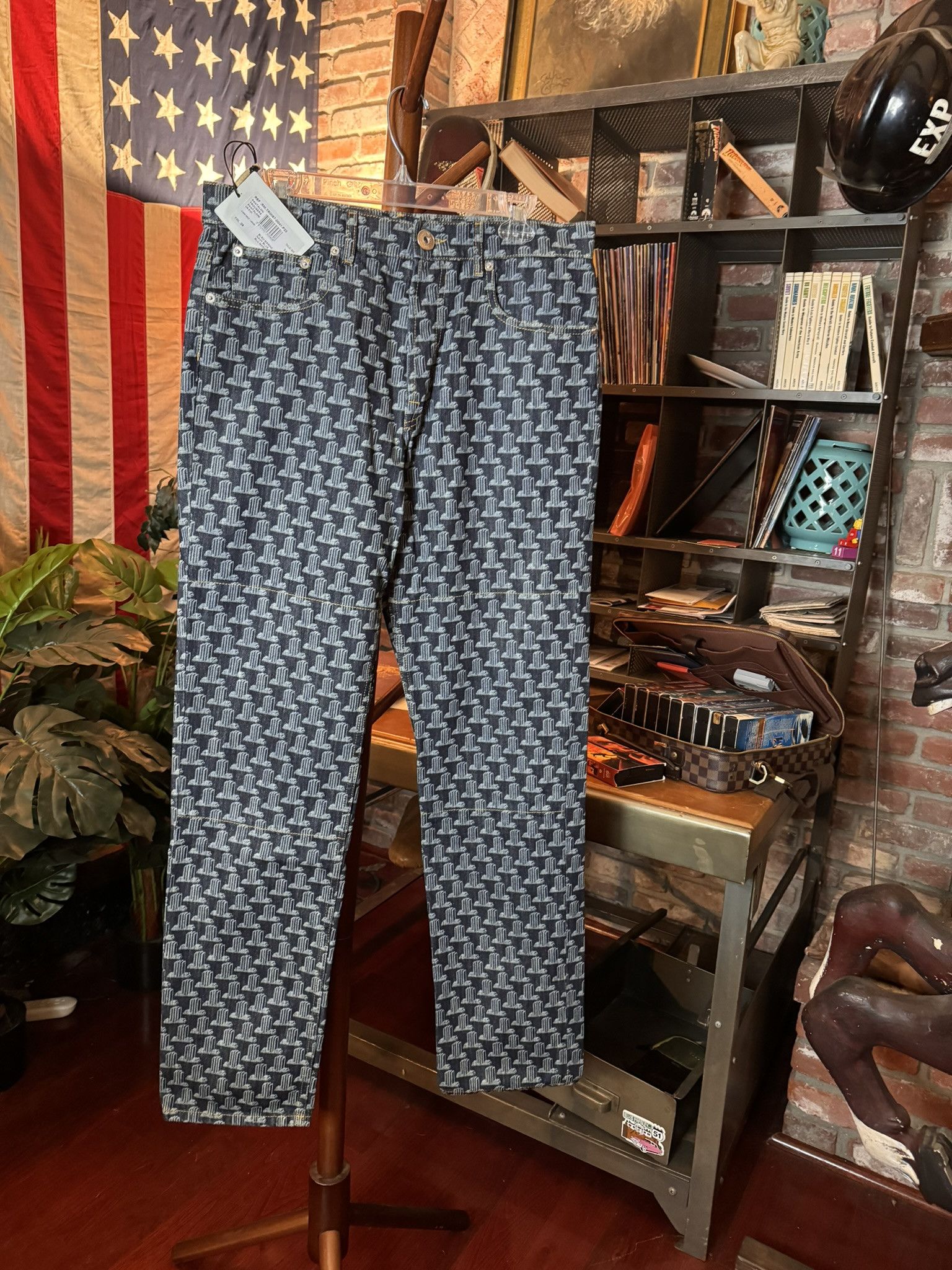 Lanvin $1025 LANVIN All-Over Monogram DENIM JEANS (sz 34) Size US 34 / EU 50 - 2 Thumbnail