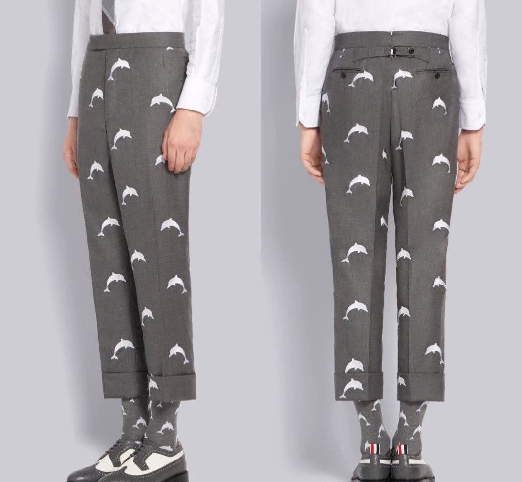 Thom Browne Thom Browne Mid-Gray Dolphin Embroidered Size 0 Pants Size US 28 / EU 44 - 7 Thumbnail