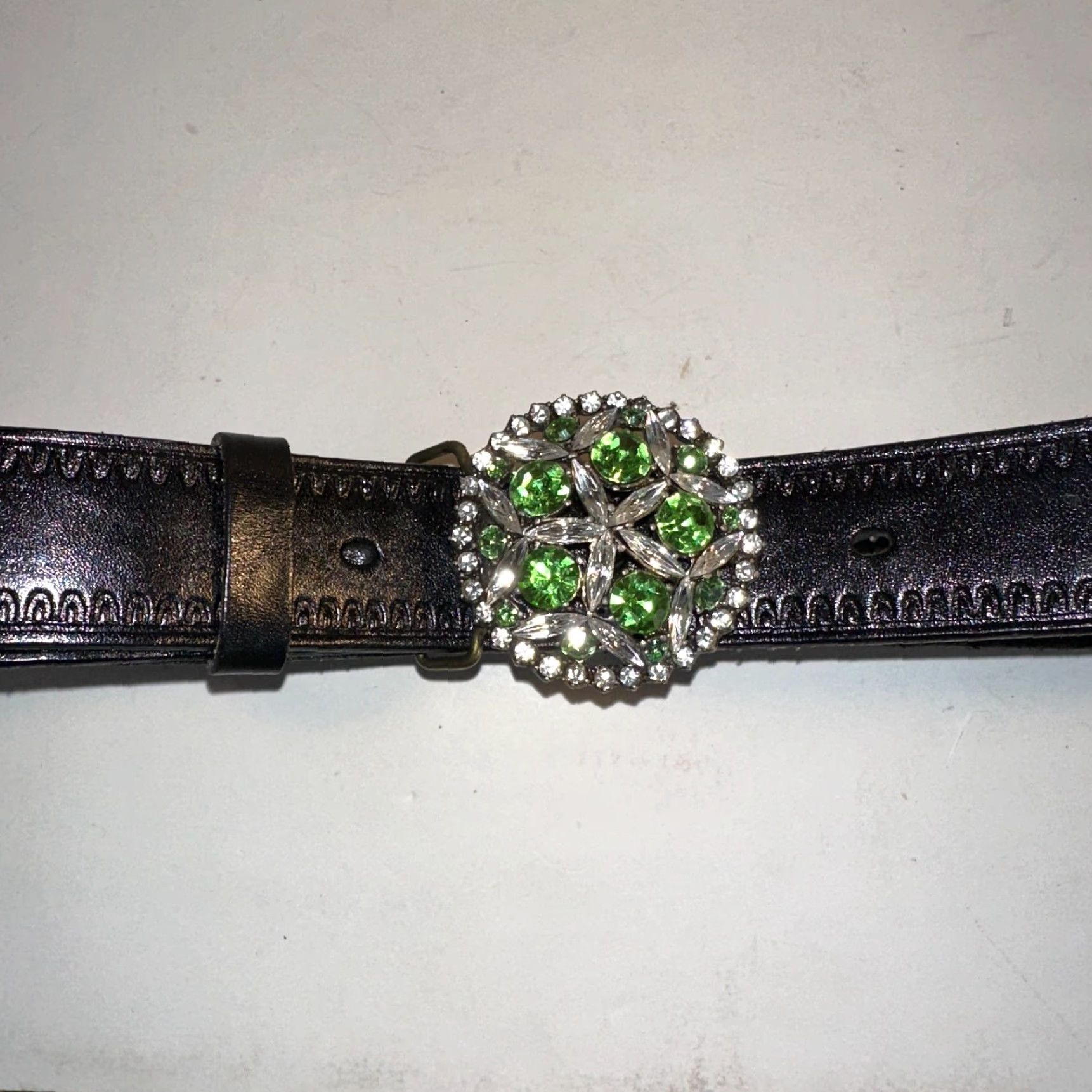 Vintage B-Low The Belt Belt Women Black Leather Rhinestone Embossed Boho 34 Black Leather Rhinestone Buckle Adjustable Belt Womens 34-35 in Regular XS Size ONE SIZE - 5 Thumbnail